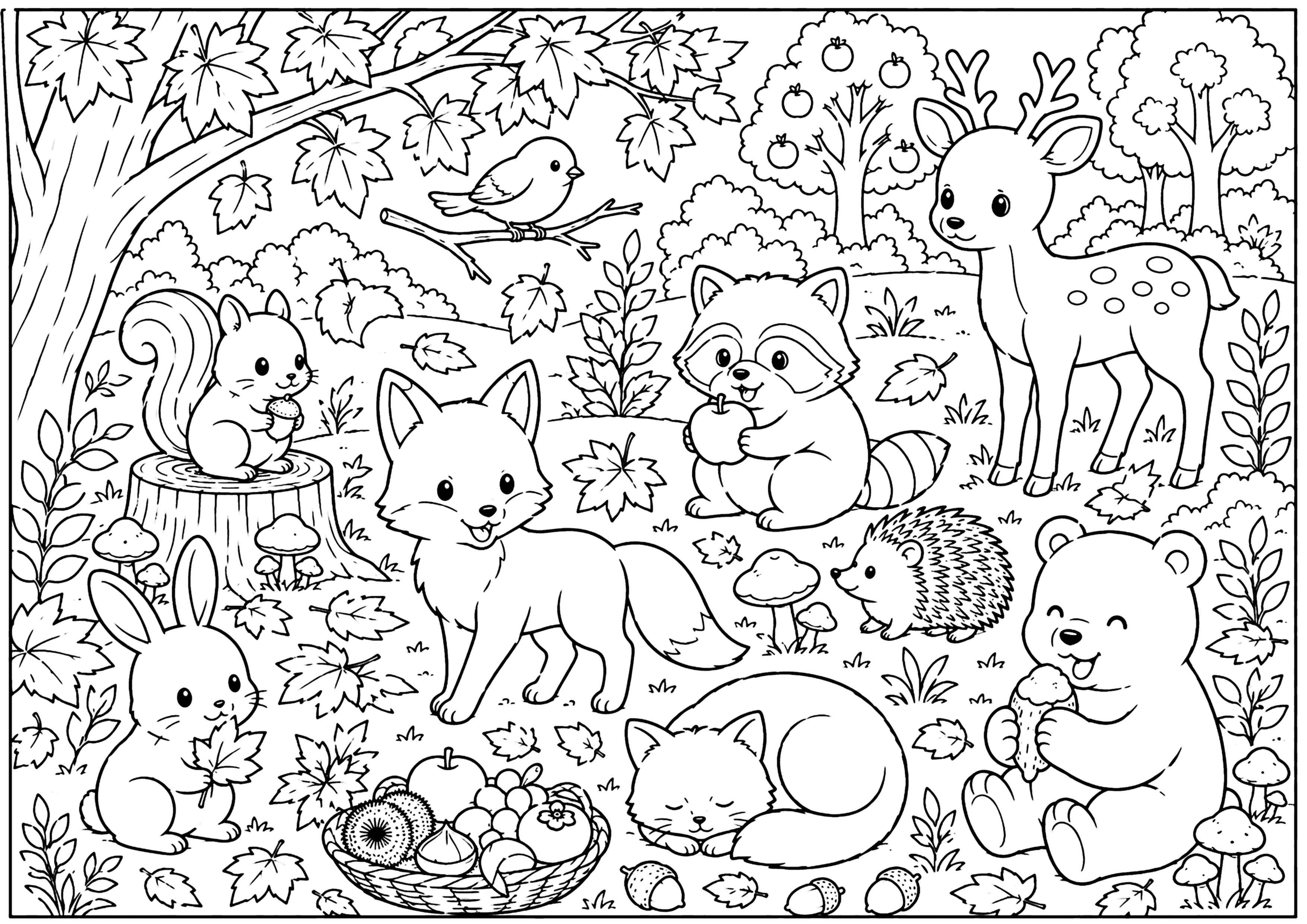 秋の動物たち 塗り絵