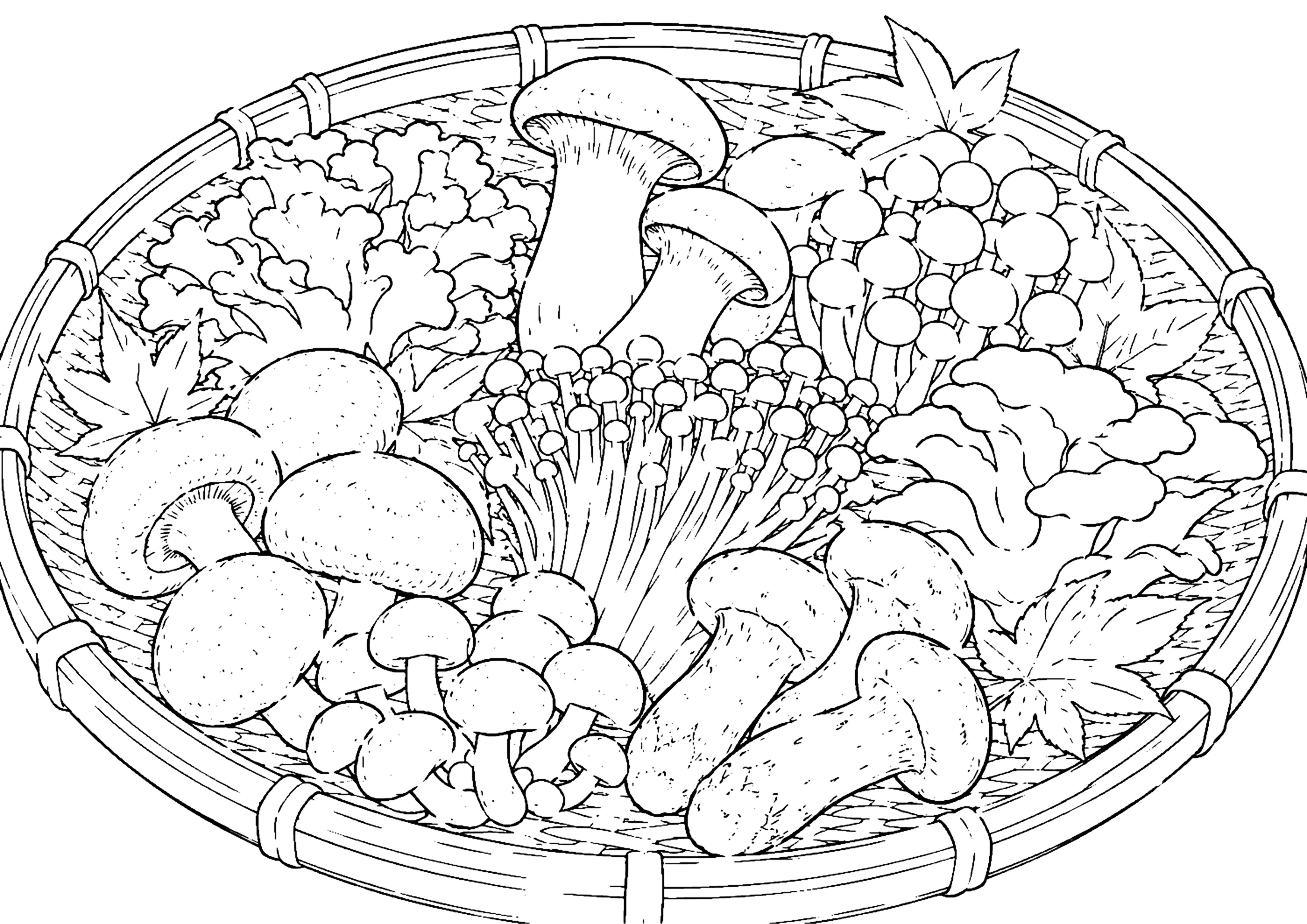 秋のキノコ 塗り絵