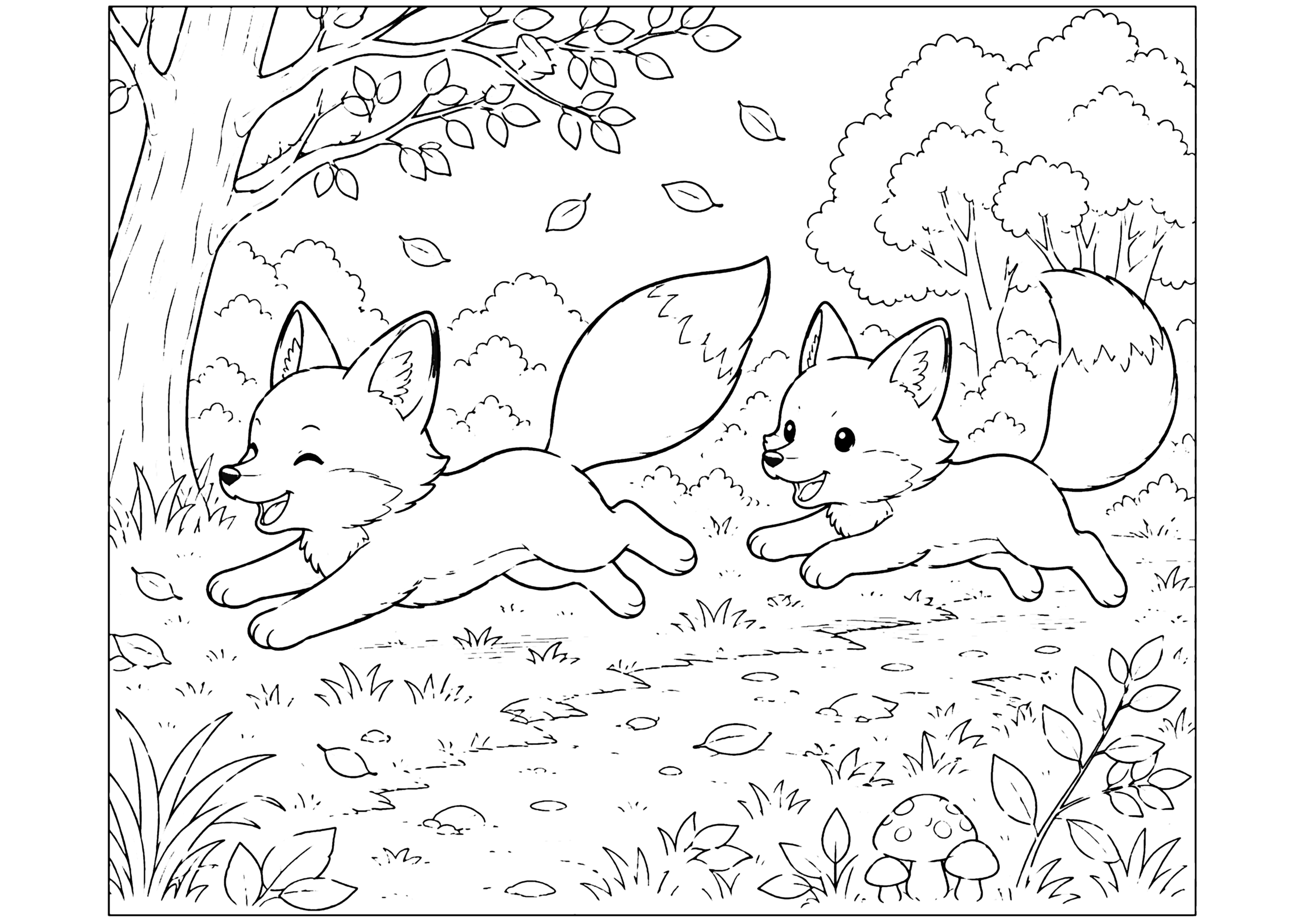 秋のきつね 塗り絵