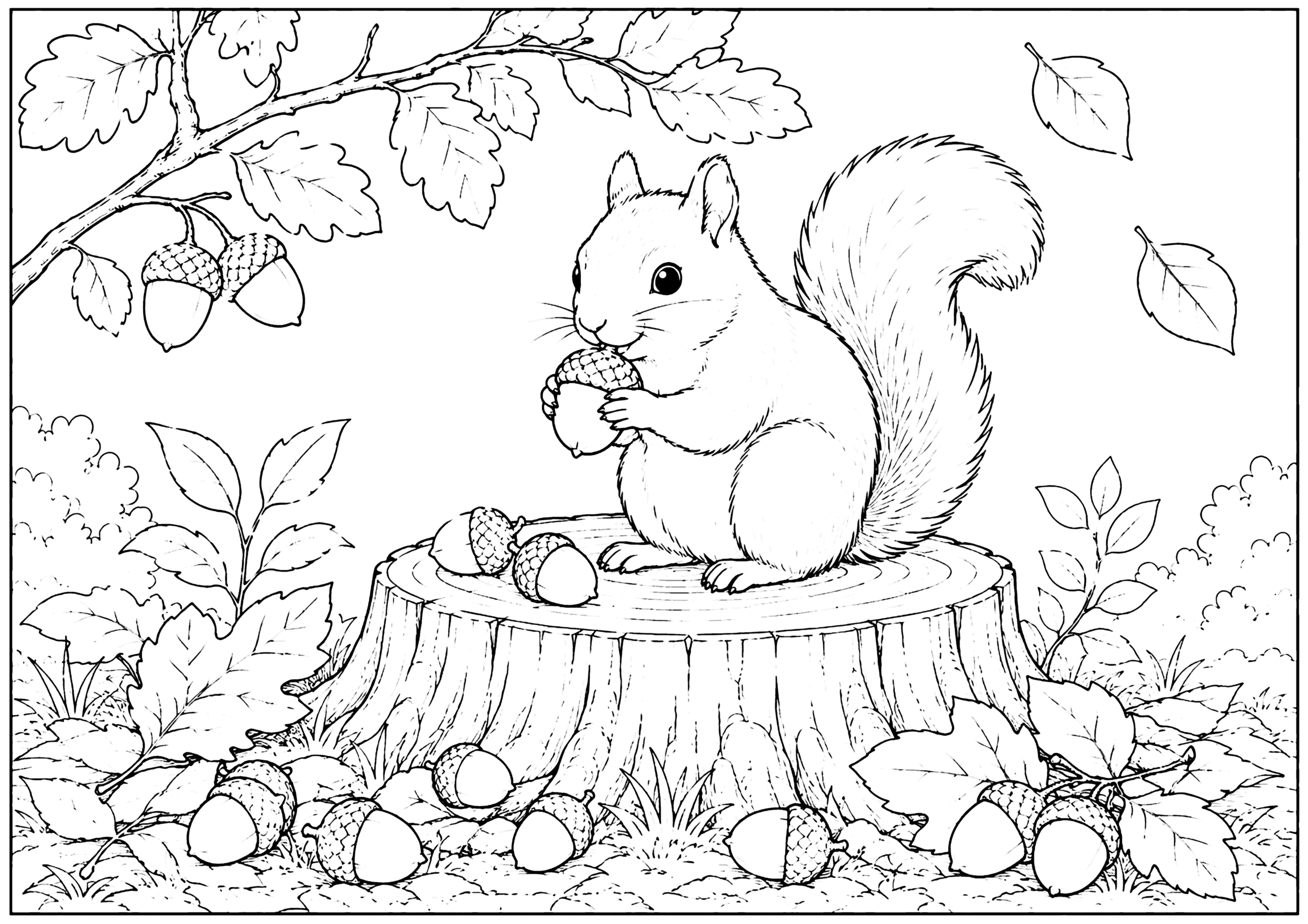 秋のリス 塗り絵