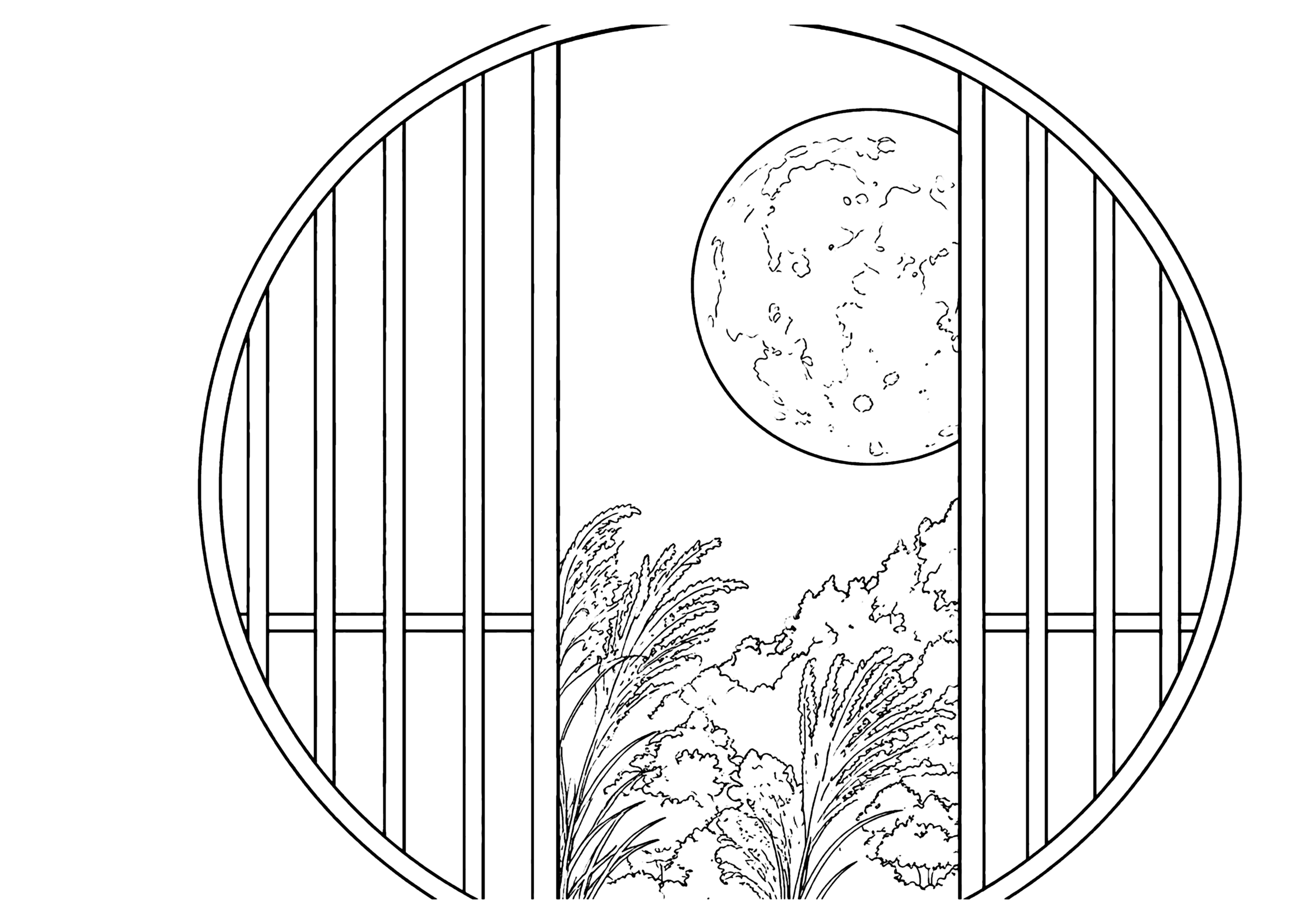 秋の月 塗り絵