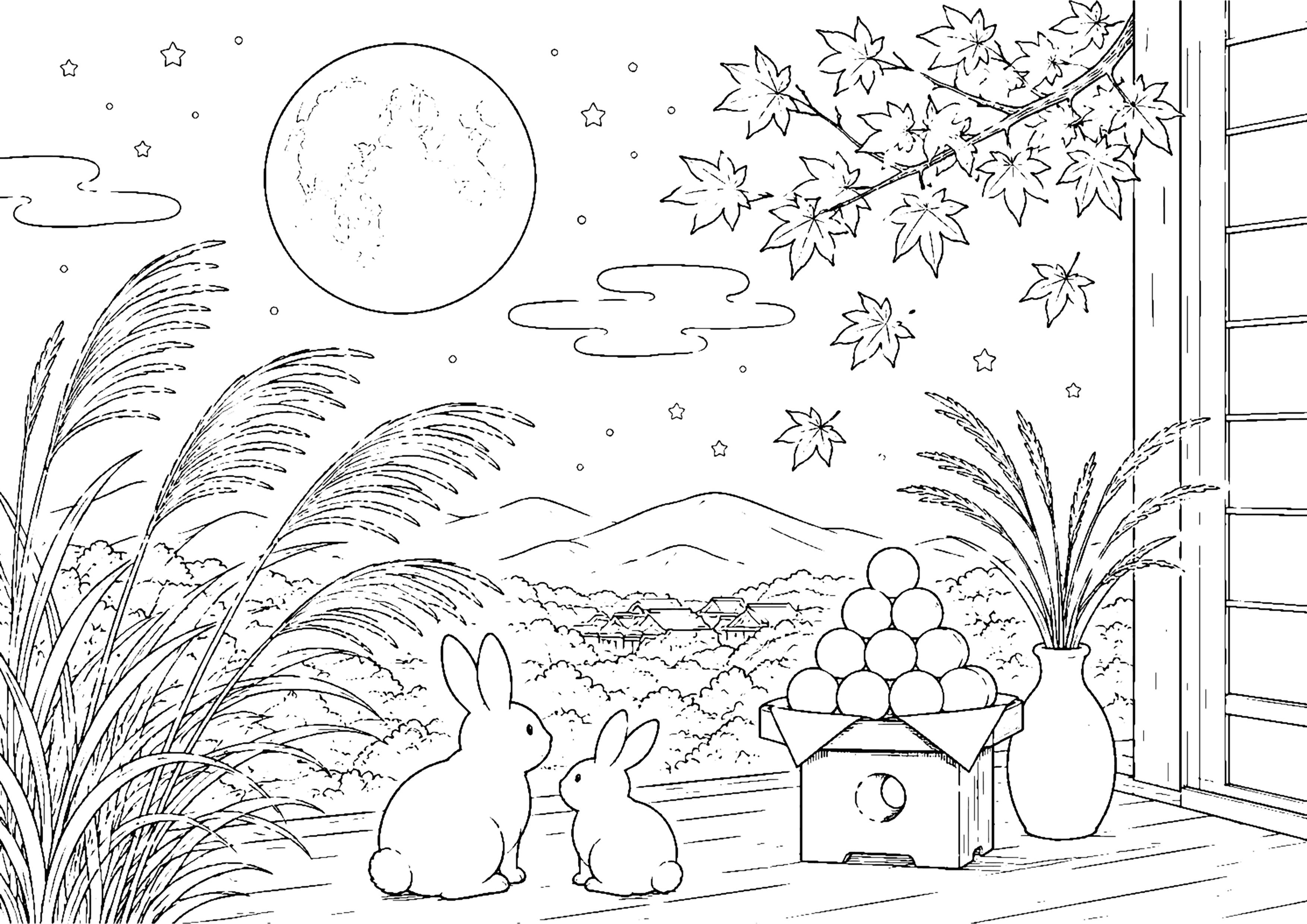 中秋の名月 塗り絵