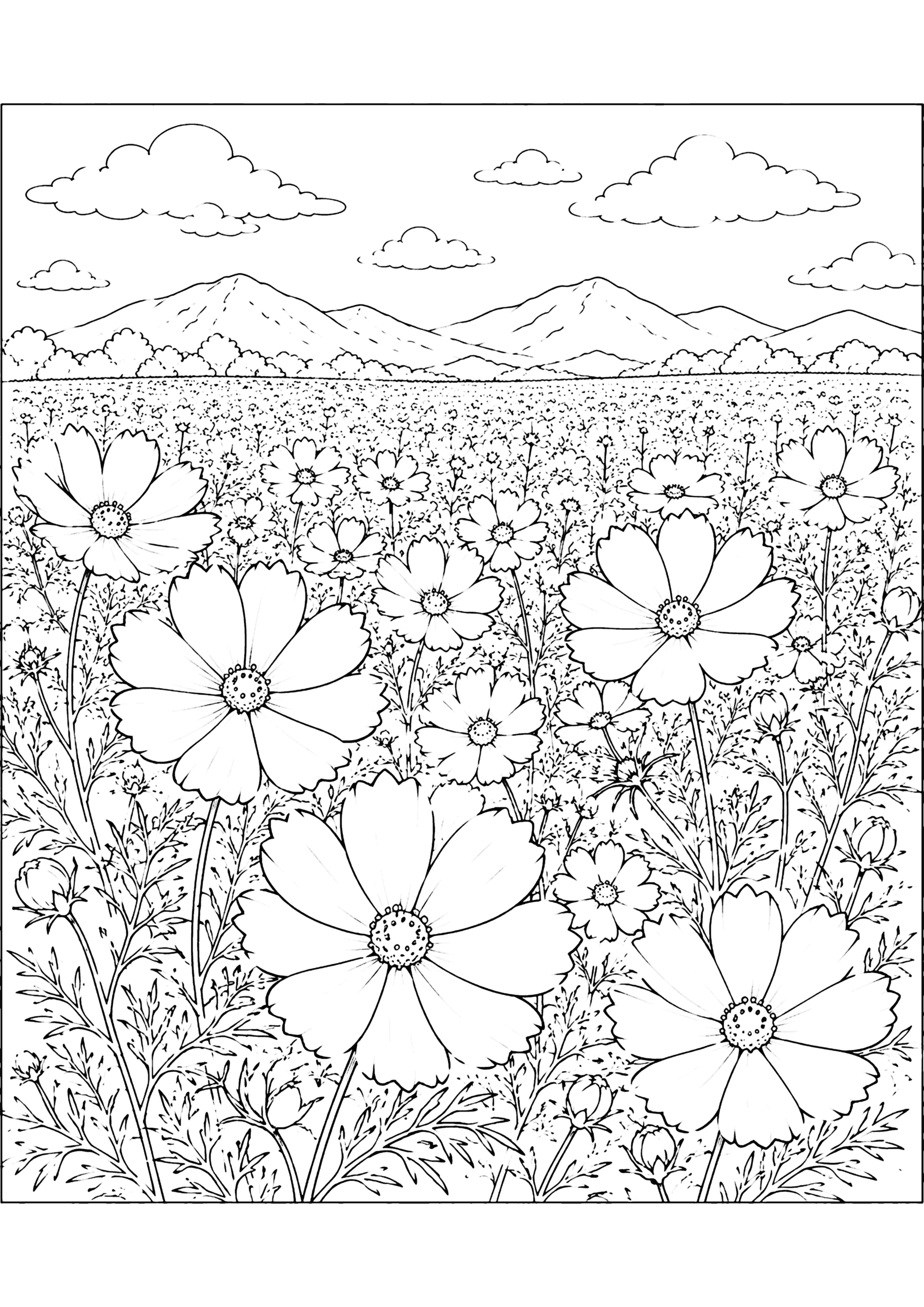 コスモス畑 塗り絵