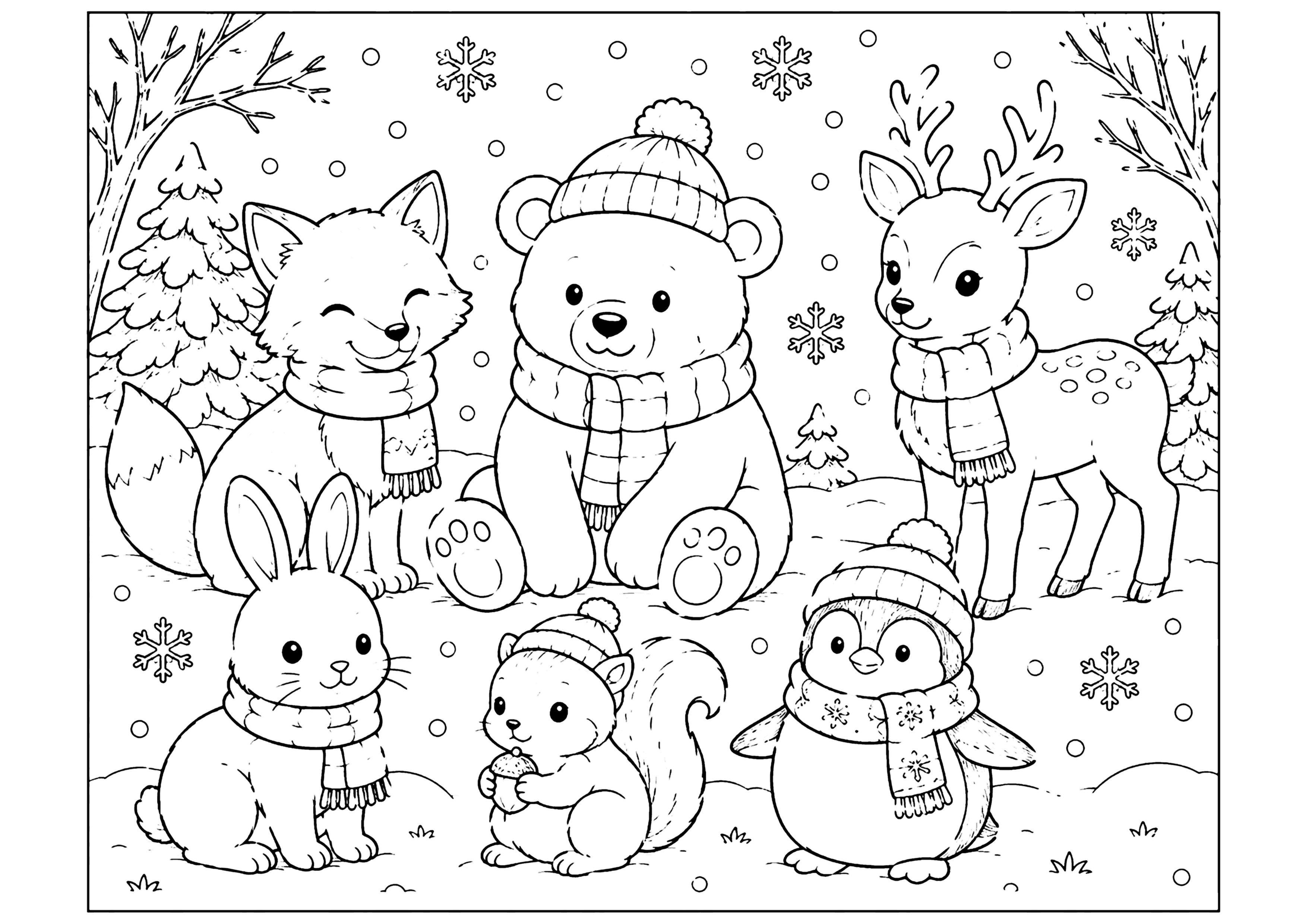 冬の動物たち 塗り絵