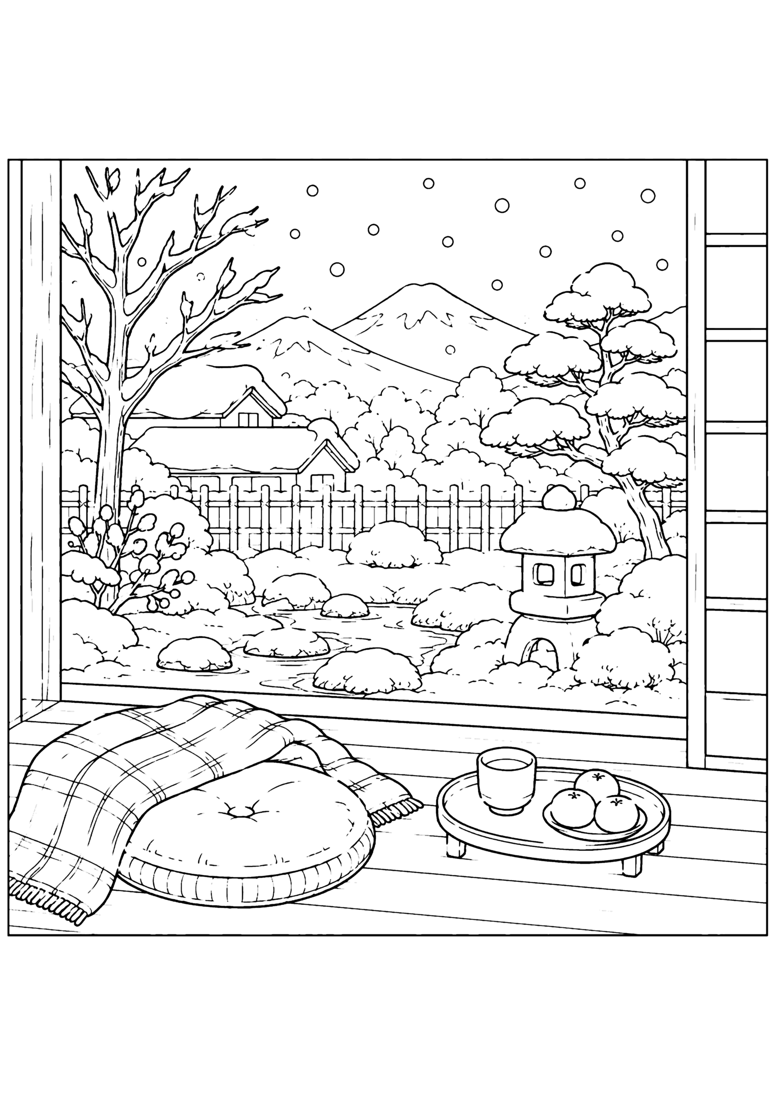 冬の縁側 塗り絵