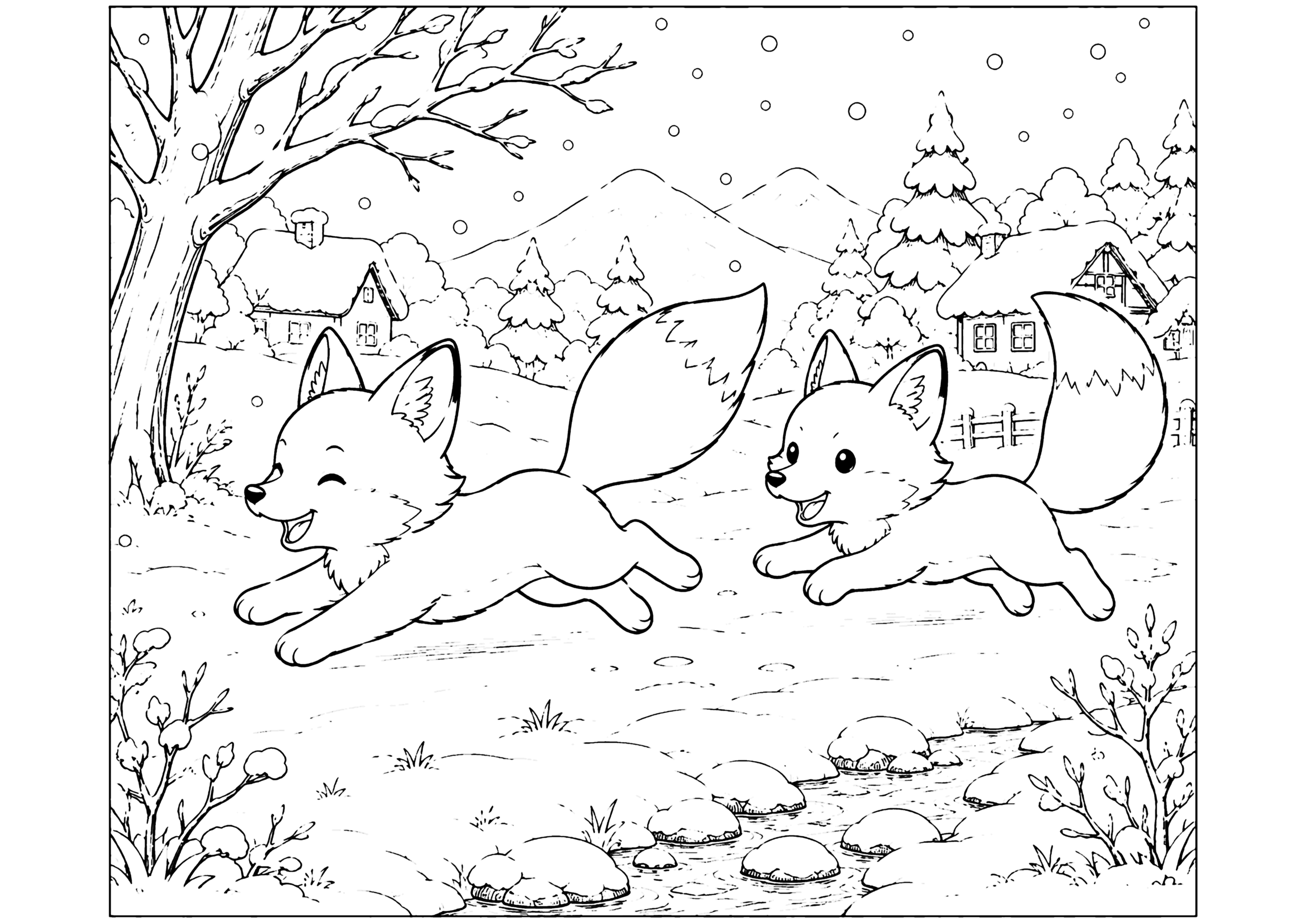 冬のきつね 塗り絵