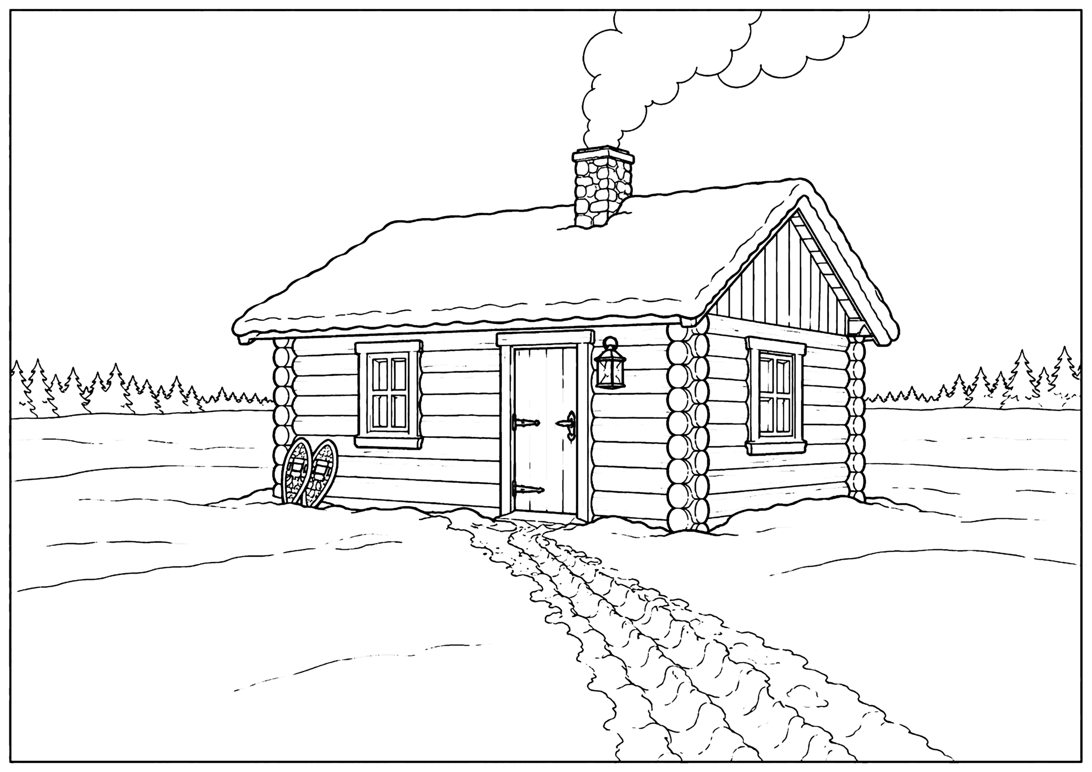 冬の小屋 塗り絵