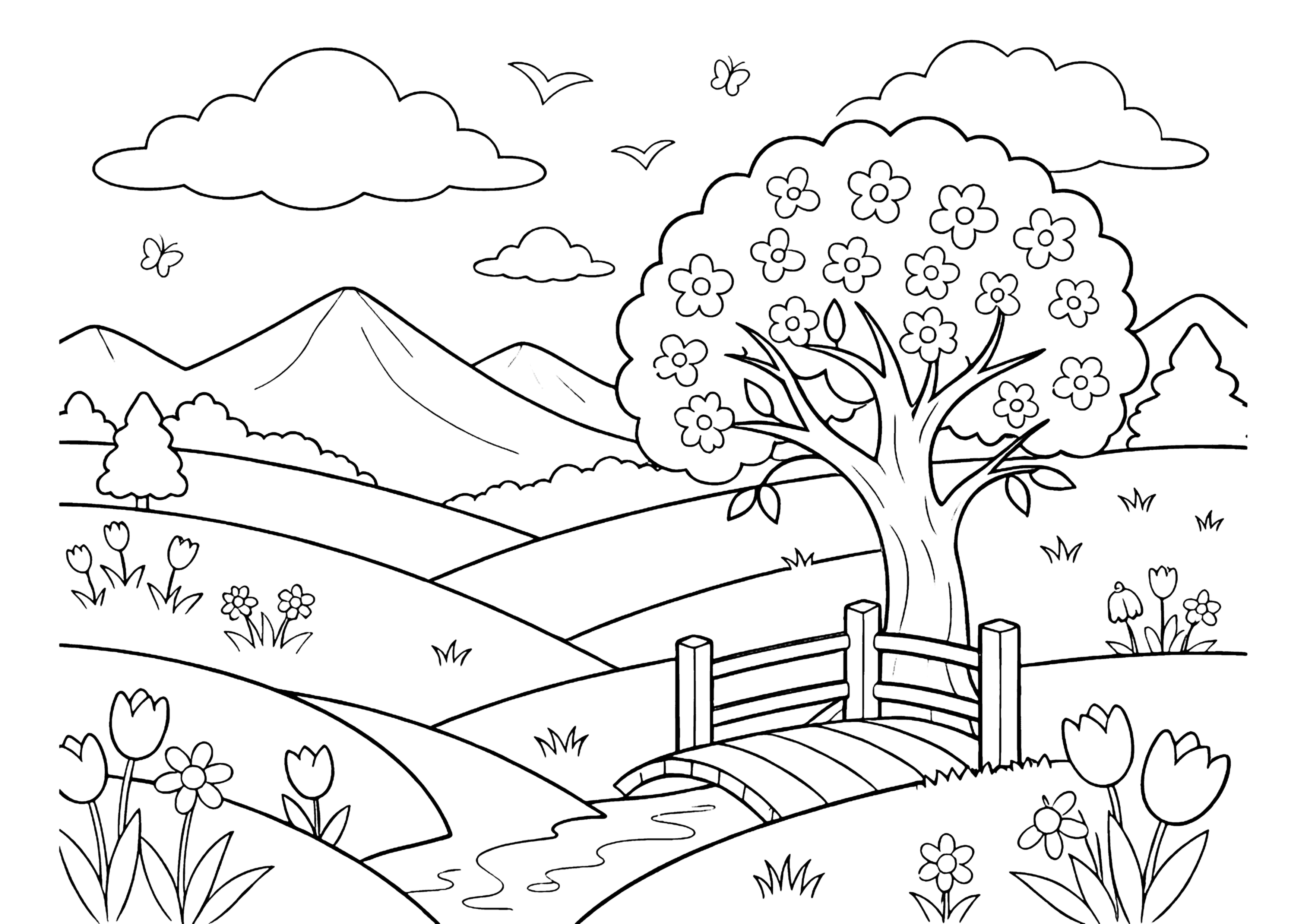 春の風景 塗り絵