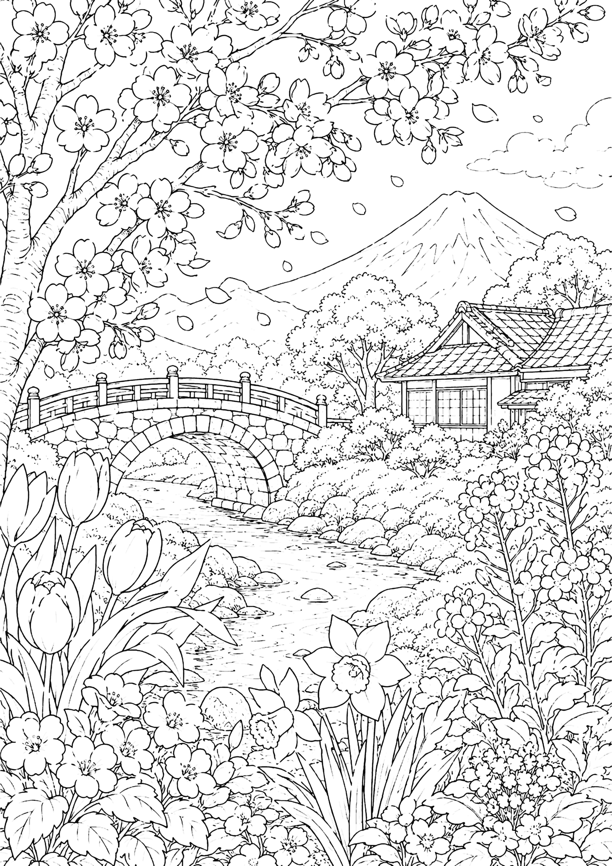 春の田舎 塗り絵