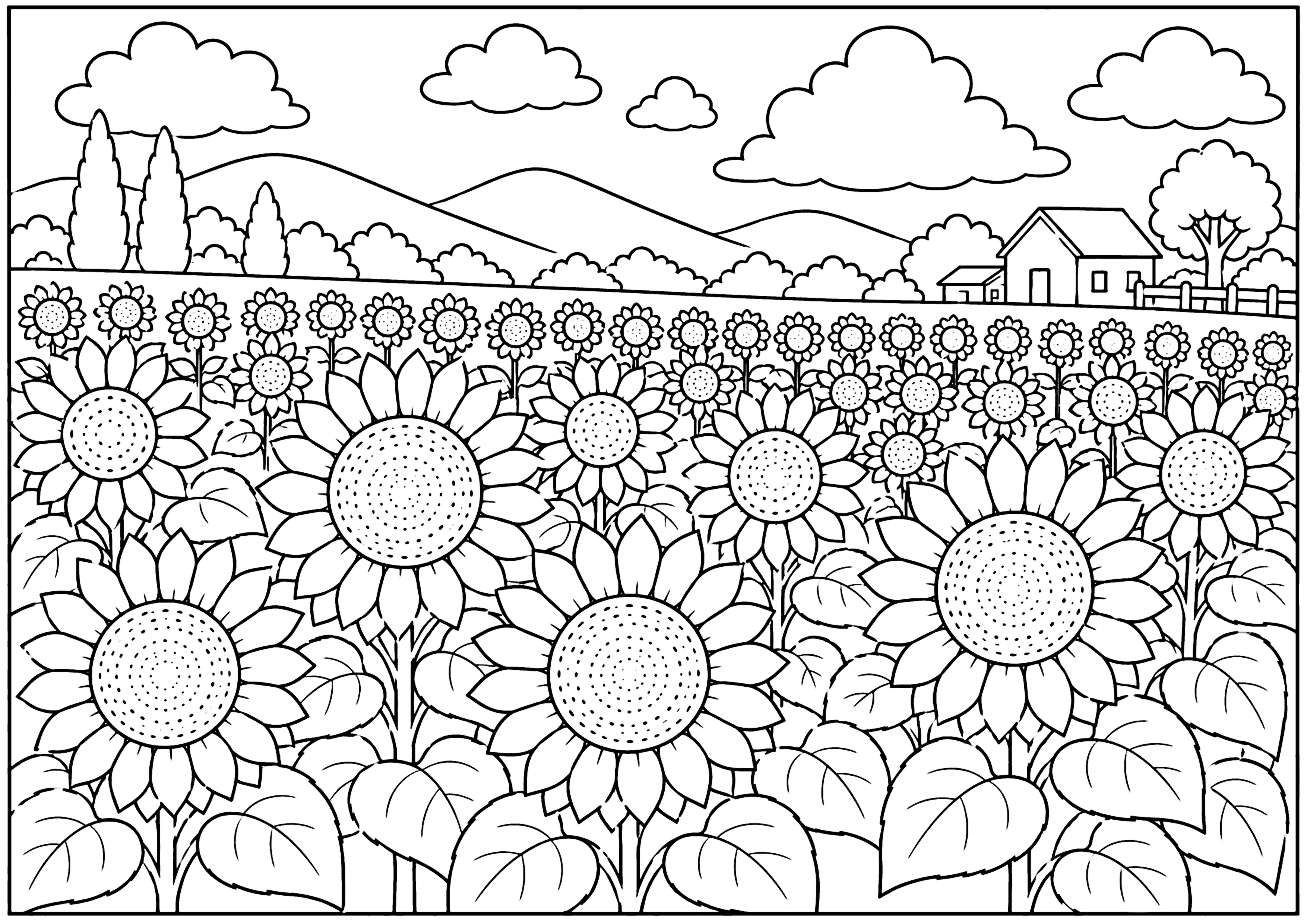 ひまわり畑 塗り絵