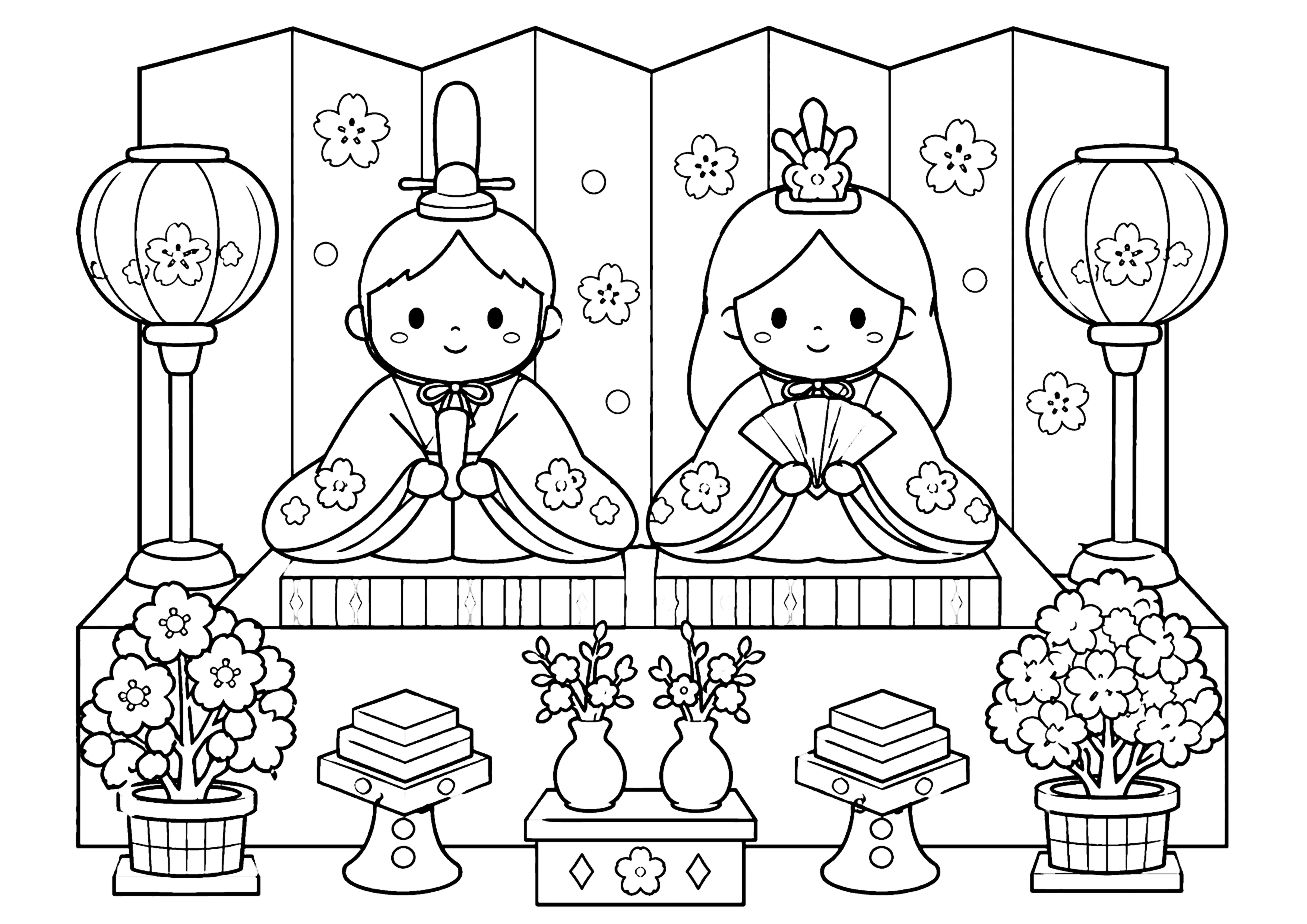 ひなまつり 塗り絵