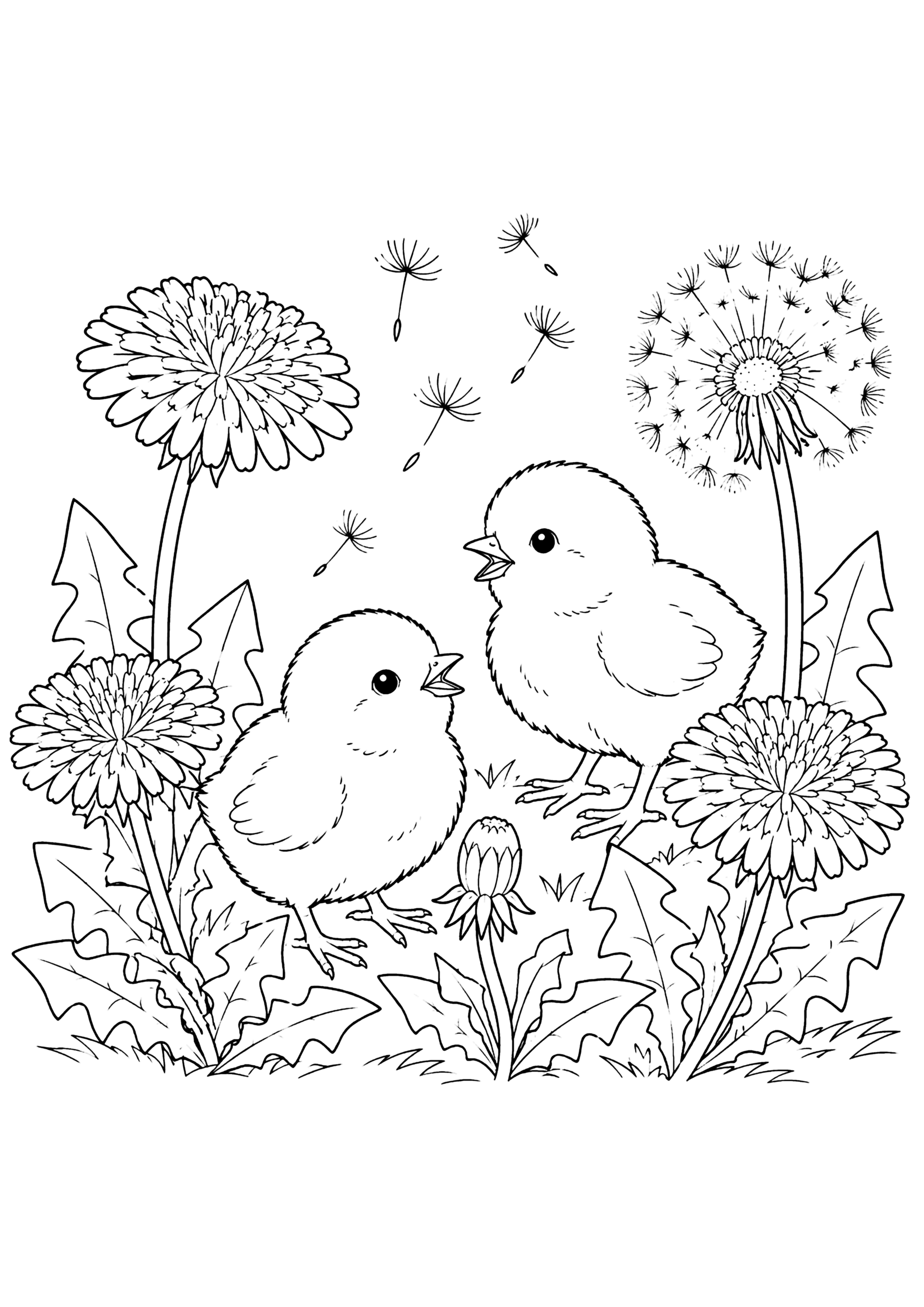 ひよことたんぽぽ 塗り絵