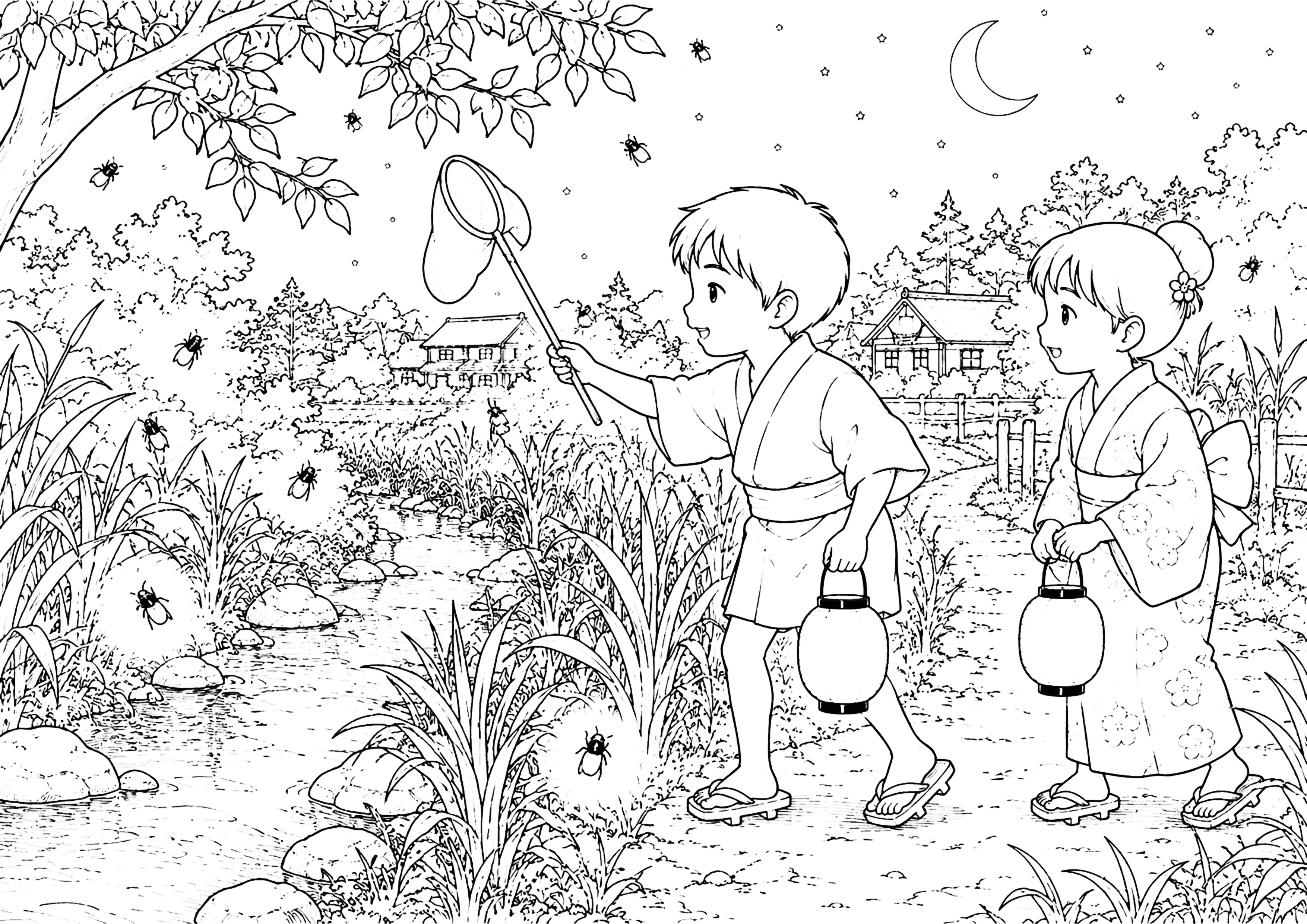 蛍狩り 塗り絵
