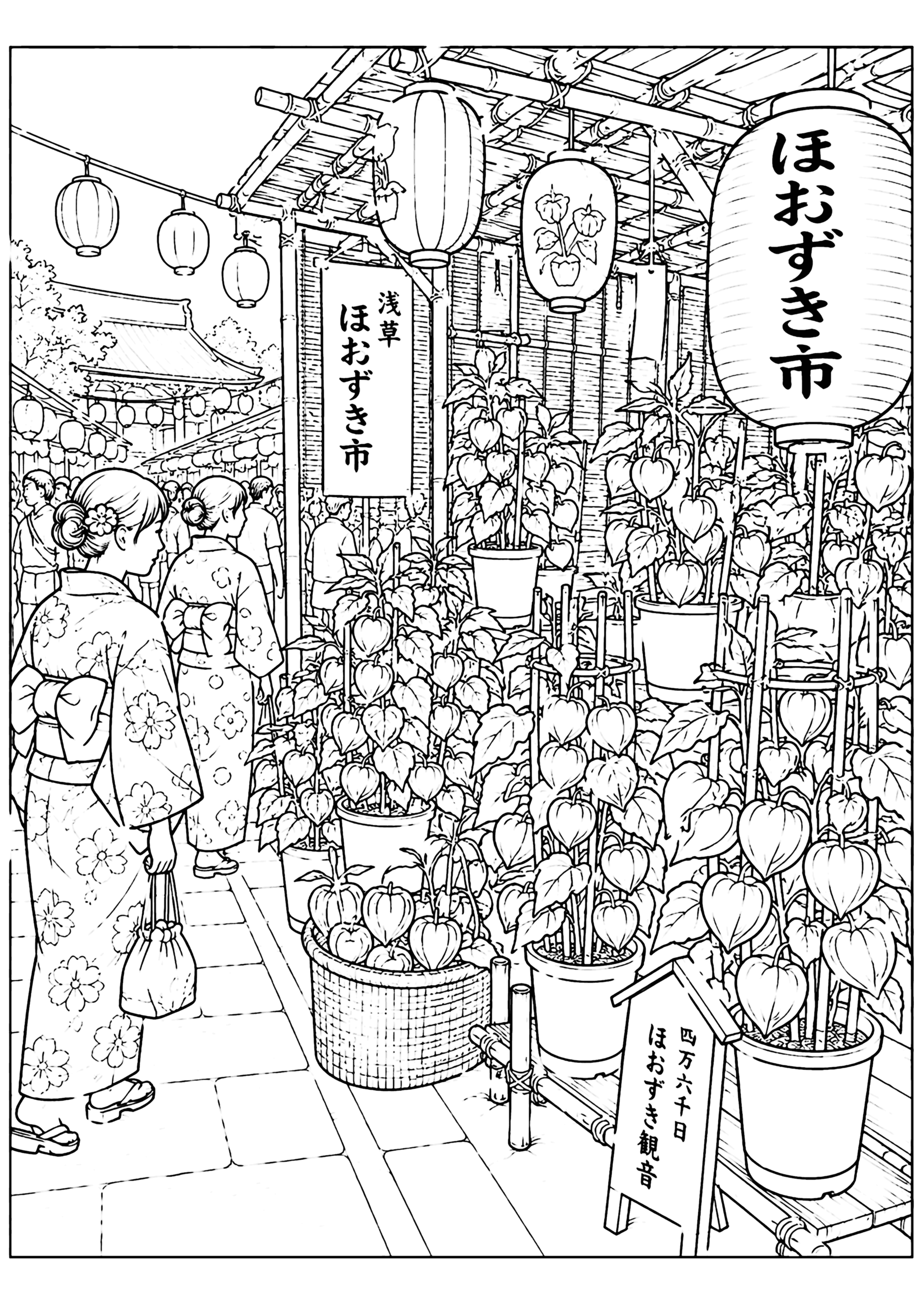 ほおずき市 塗り絵
