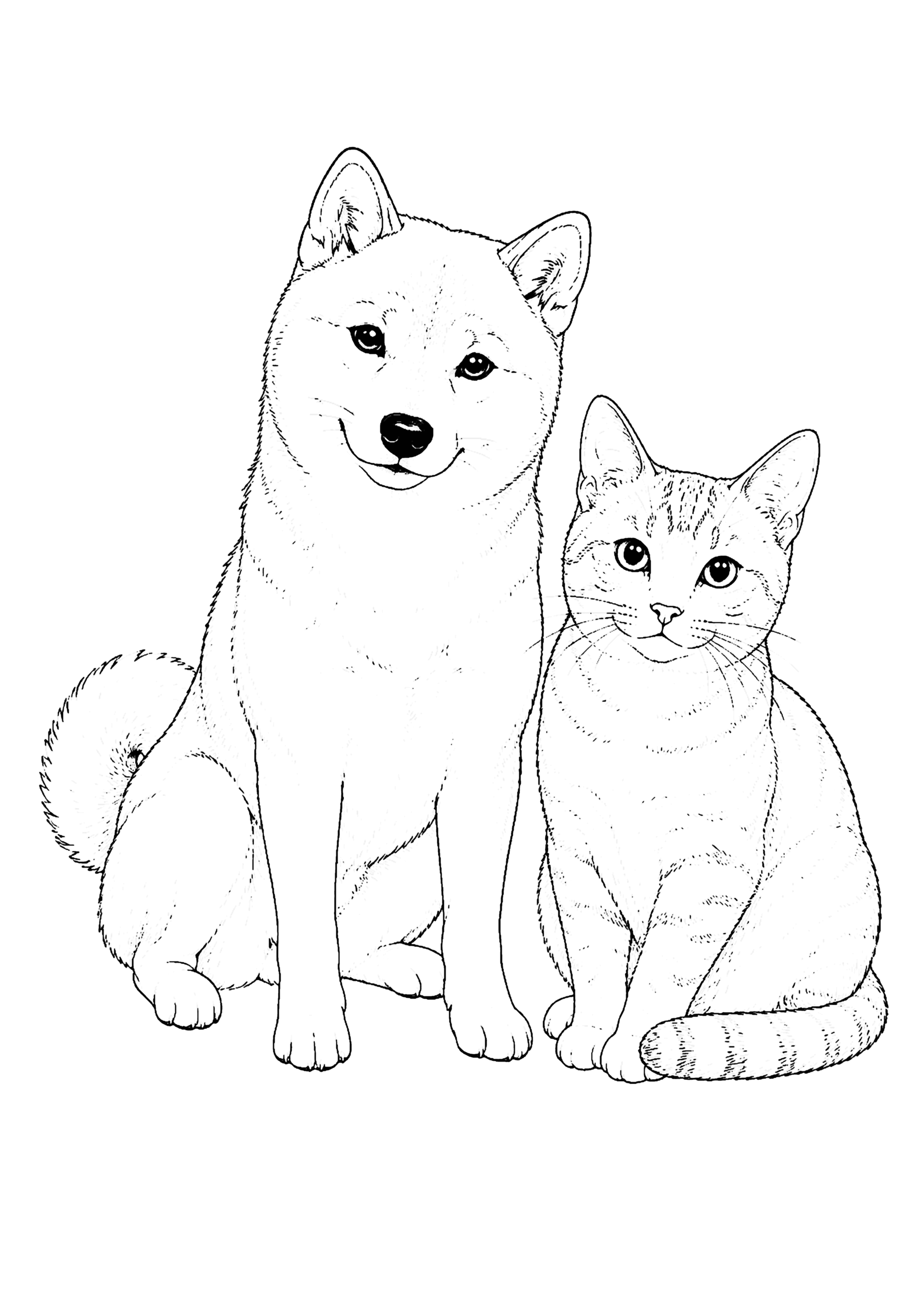犬と猫 塗り絵