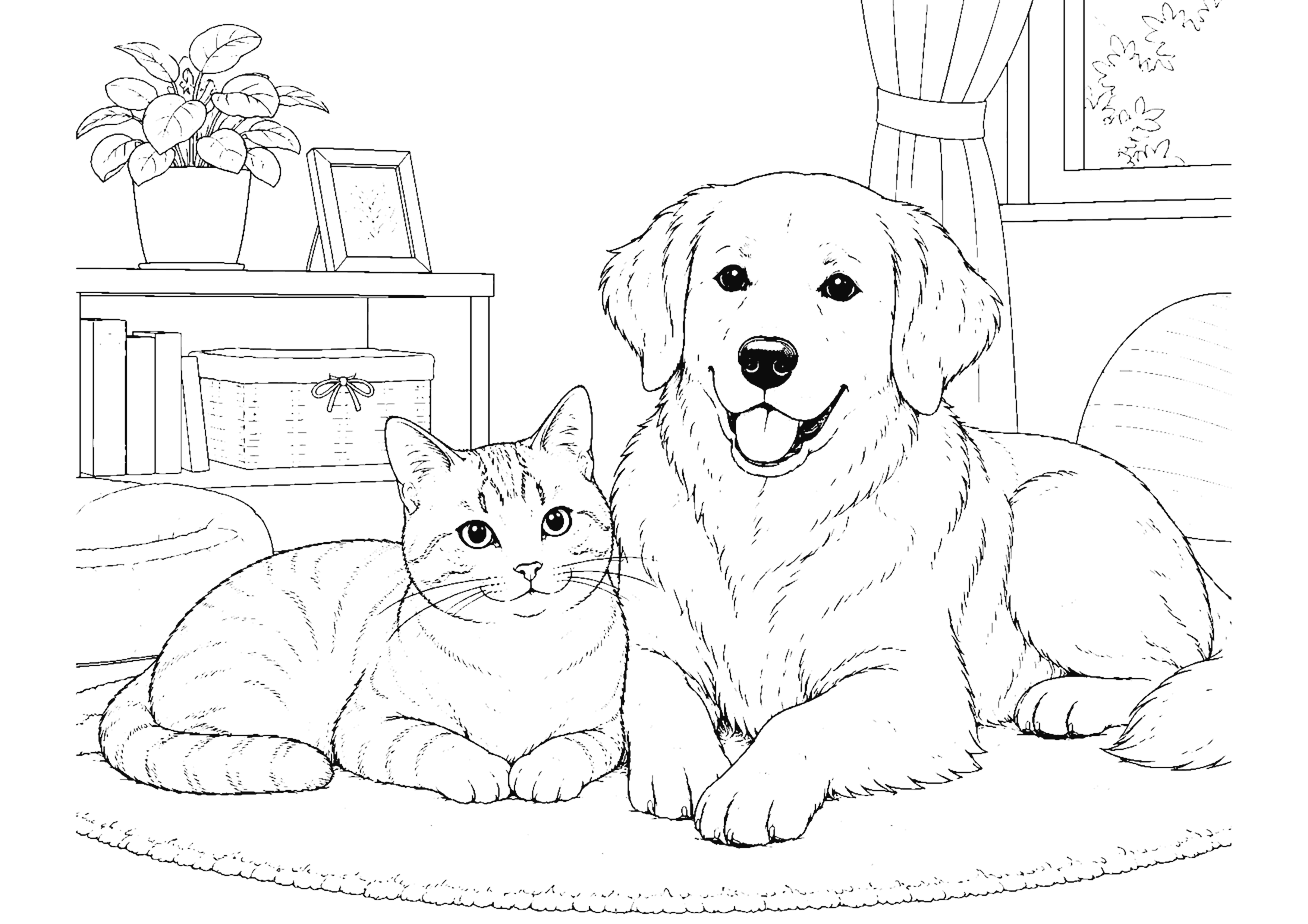 犬と猫 塗り絵