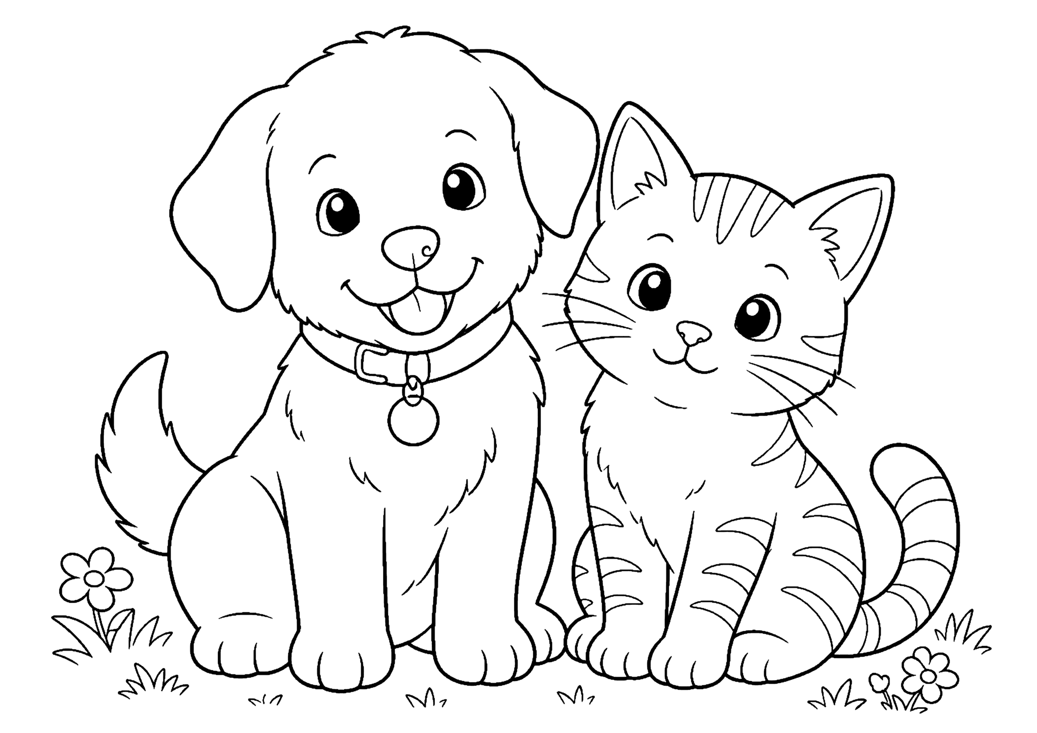 犬と猫 塗り絵