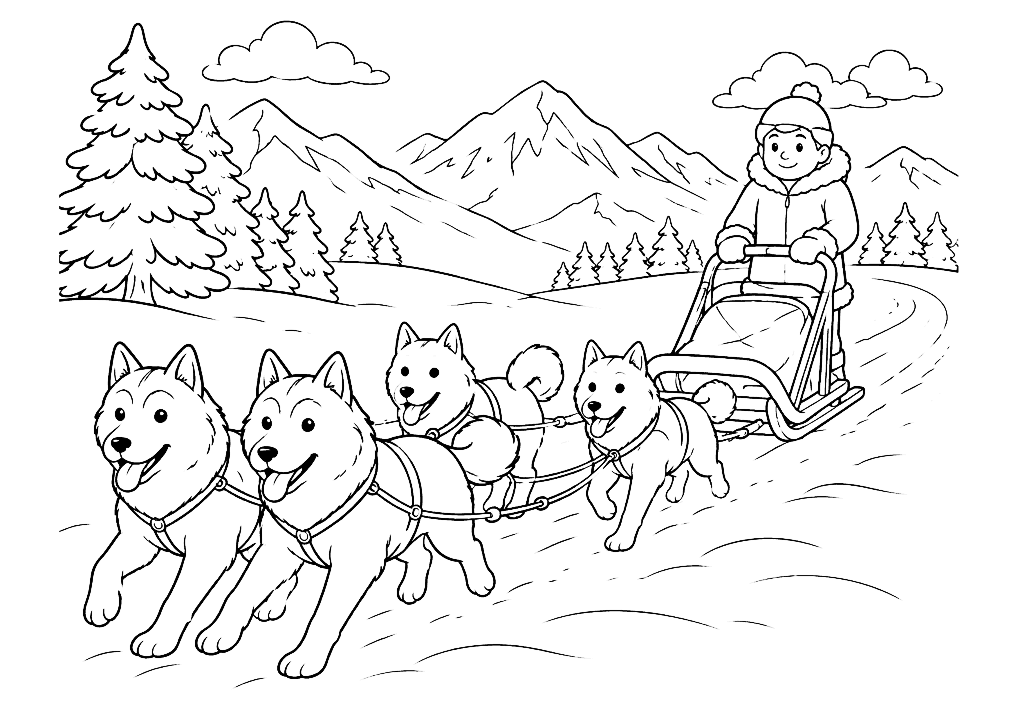 犬ぞり 塗り絵