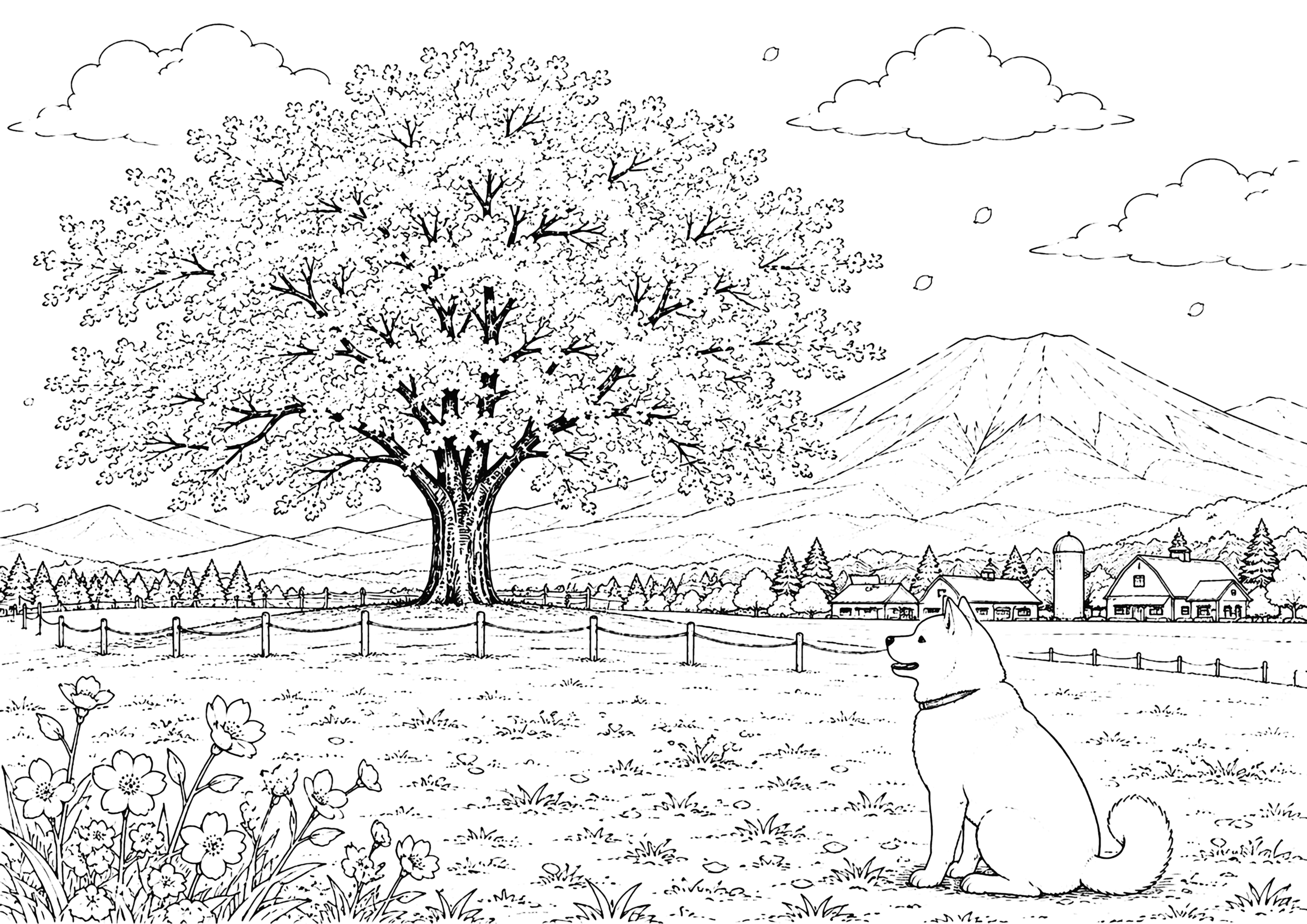 一本桜 塗り絵