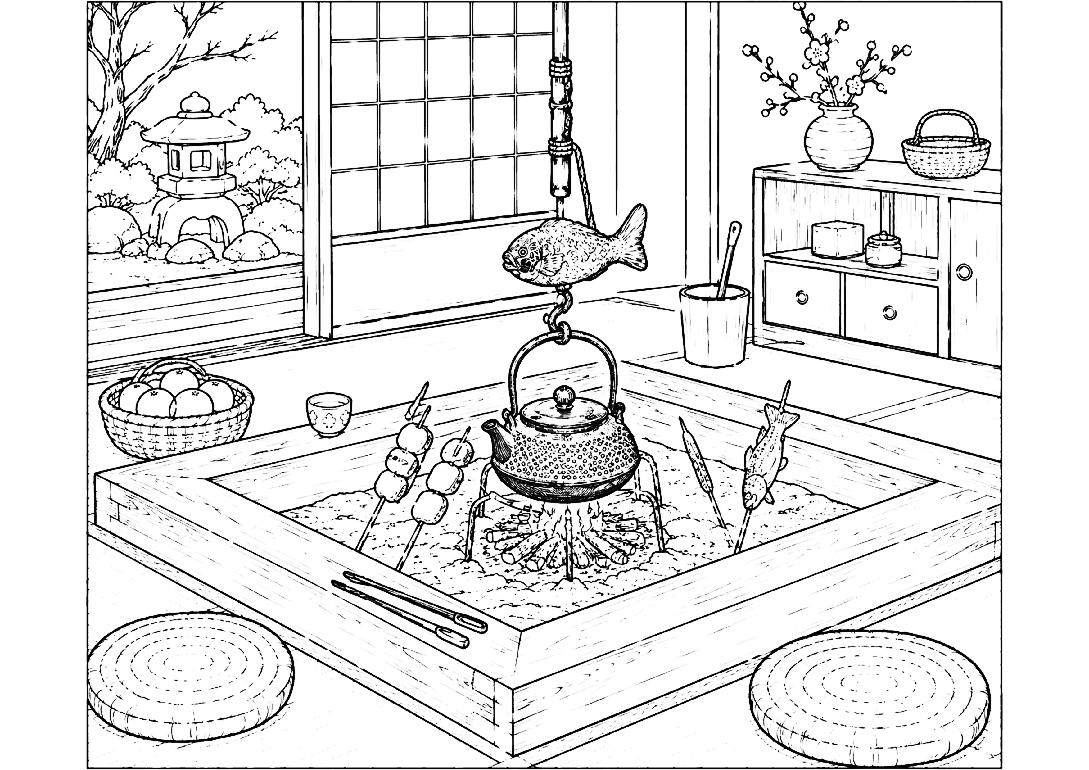 囲炉裏 塗り絵