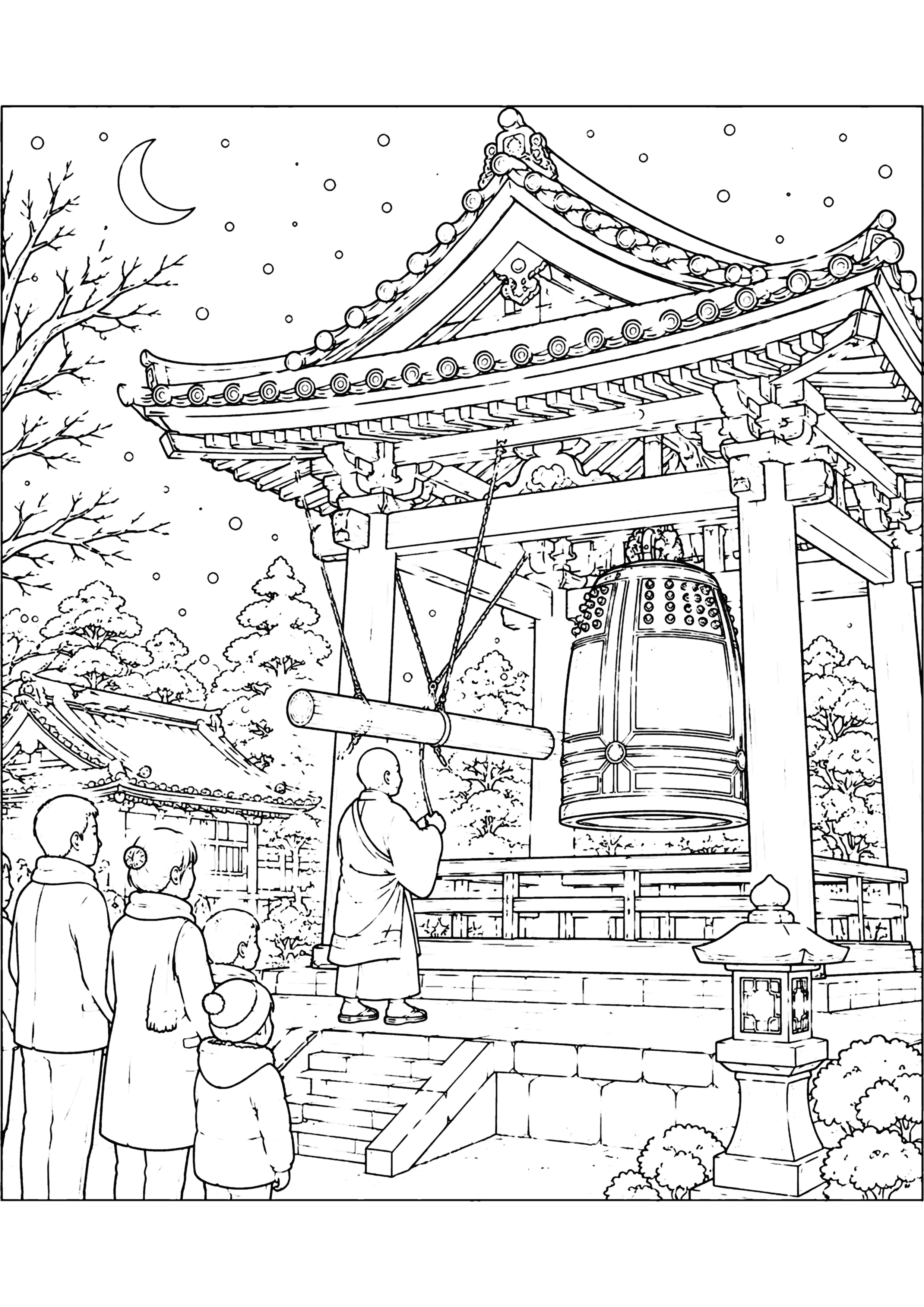 除夜の鐘 塗り絵