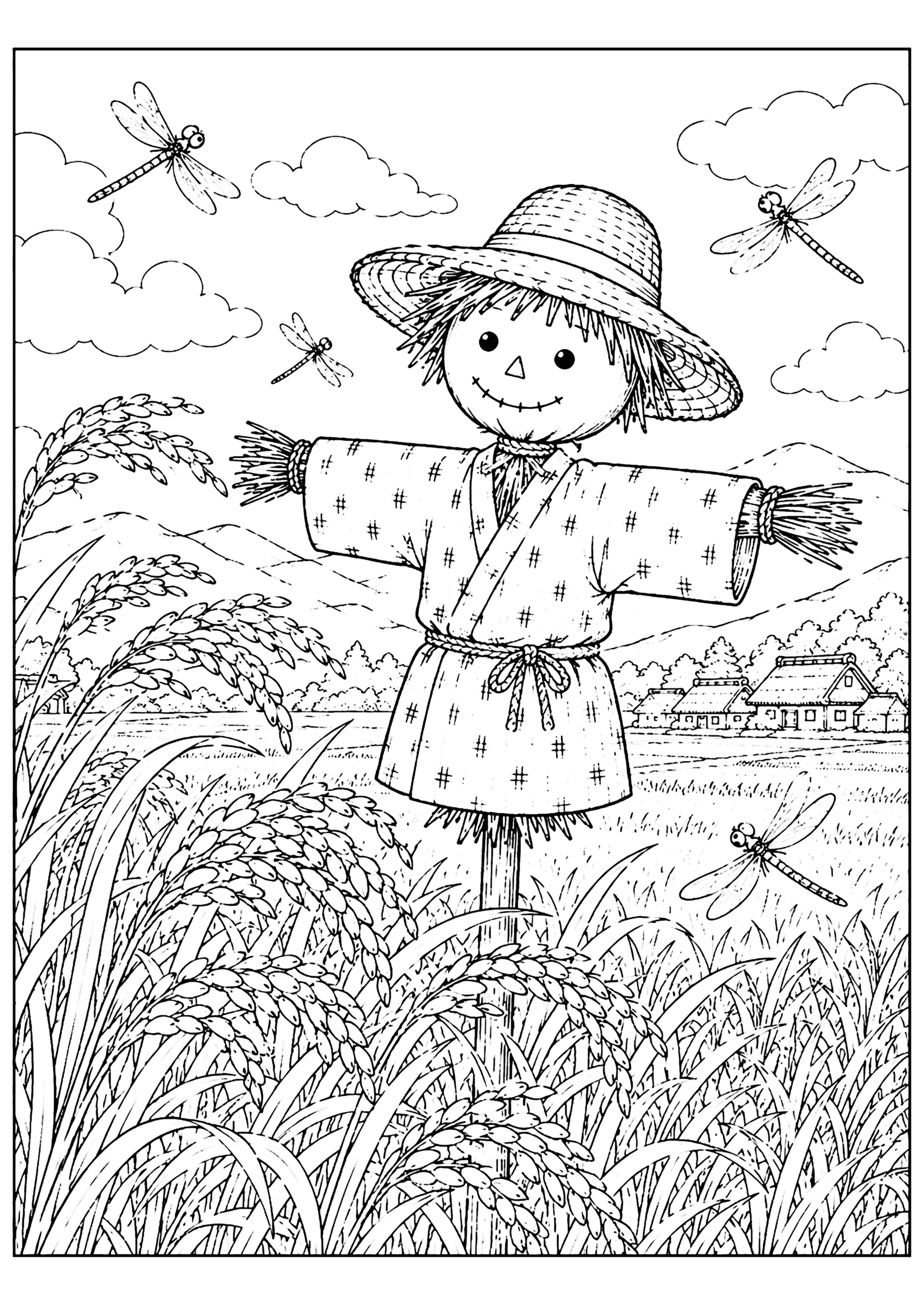 かかしととんぼ 塗り絵