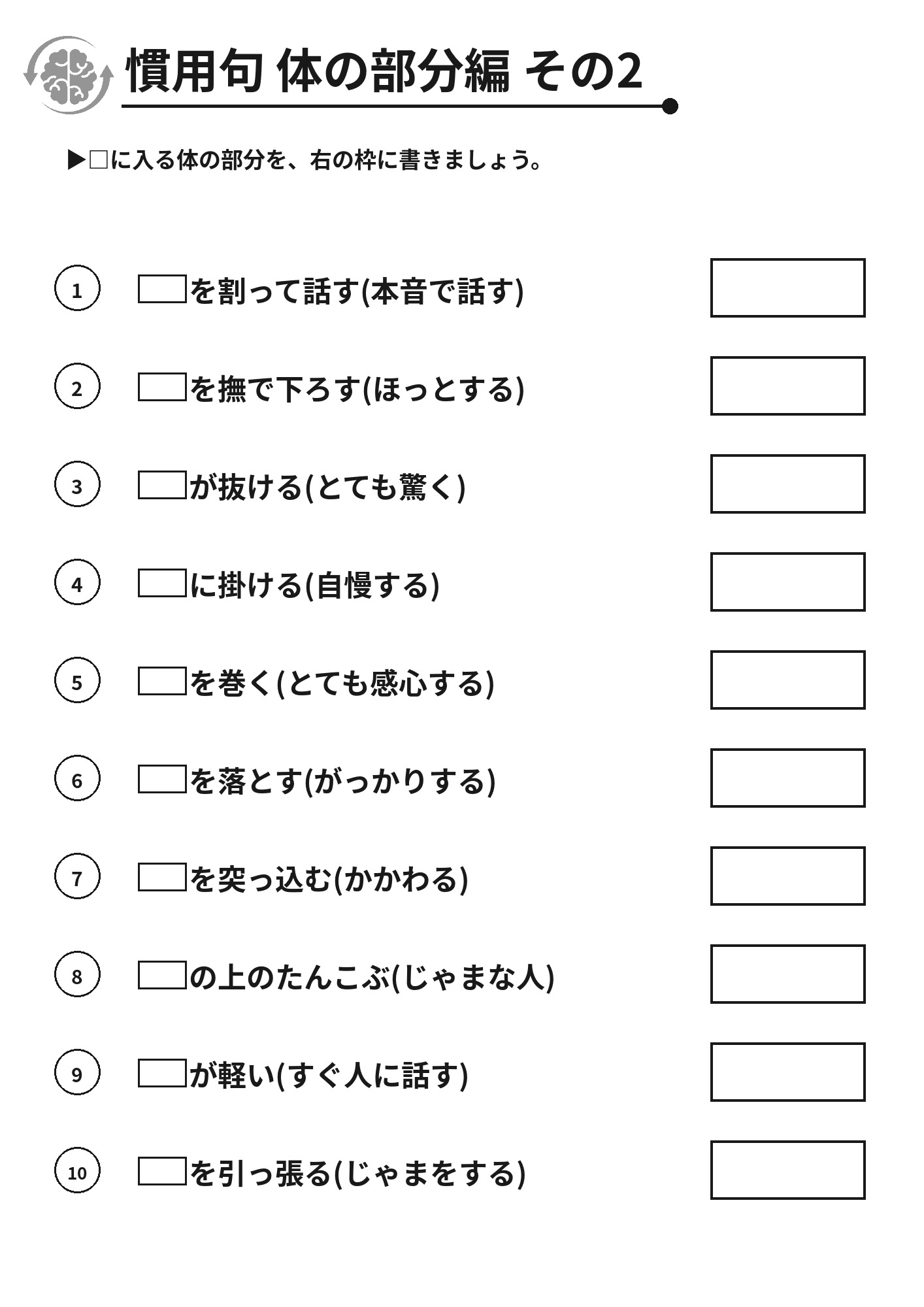 慣用句 体の部分編 その2 脳トレプリント