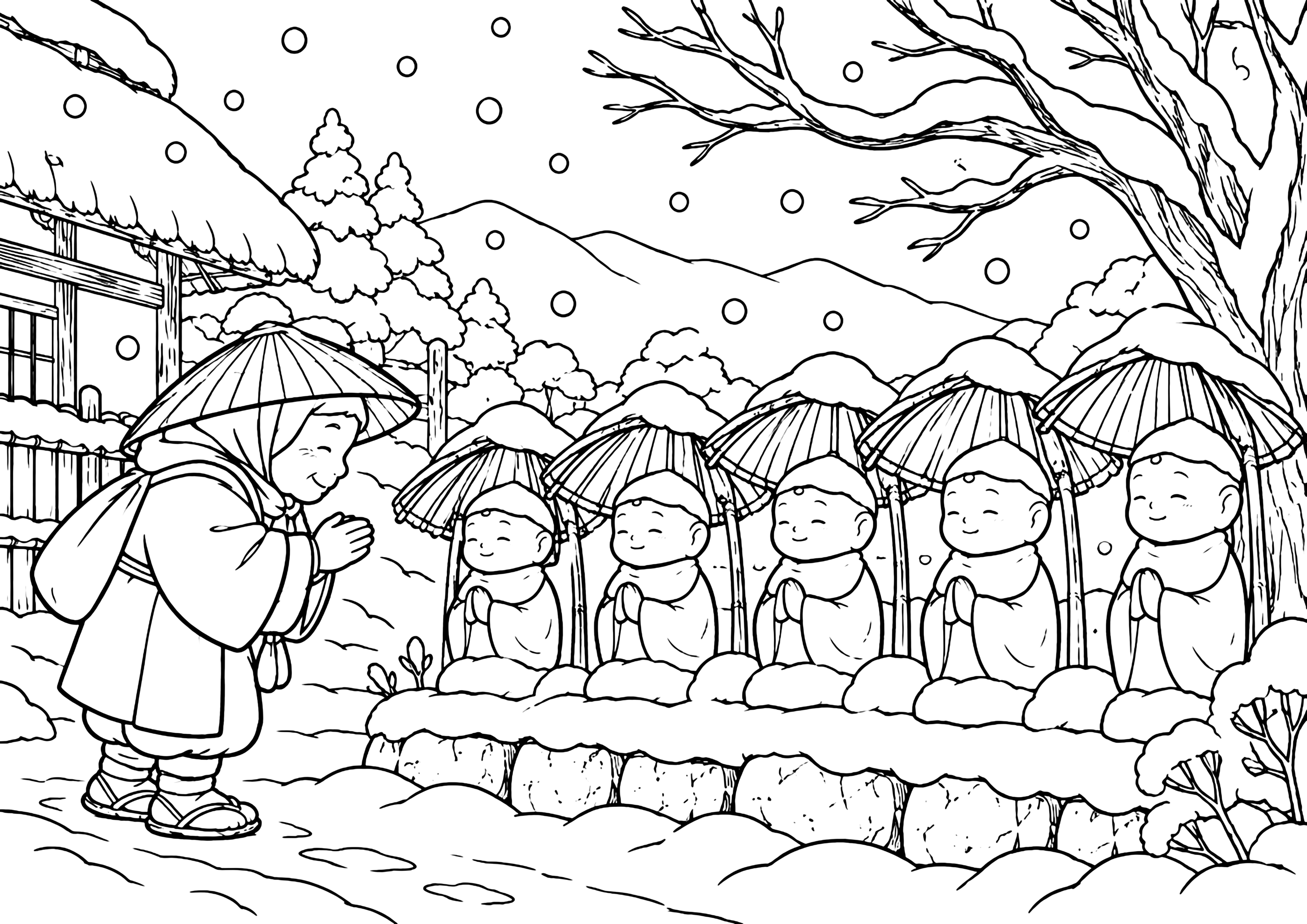 笠地蔵 塗り絵