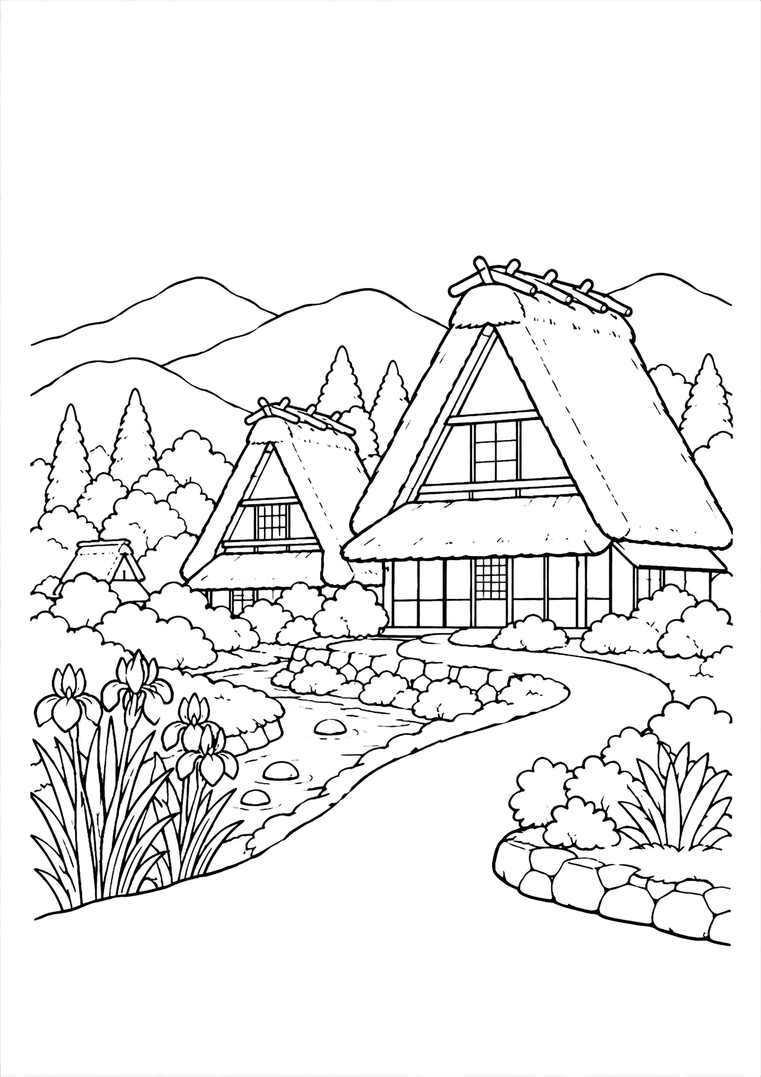 かやぶきの里 塗り絵