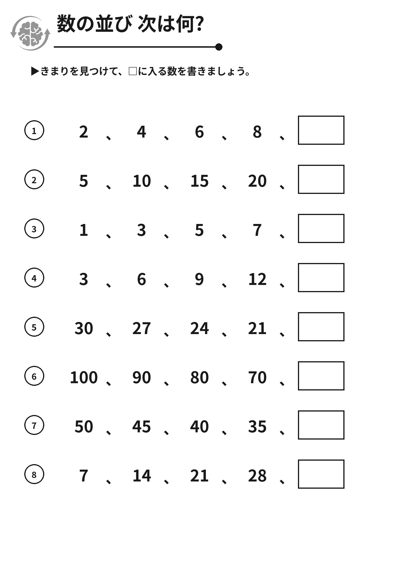 数の並び 次は何? 脳トレプリント