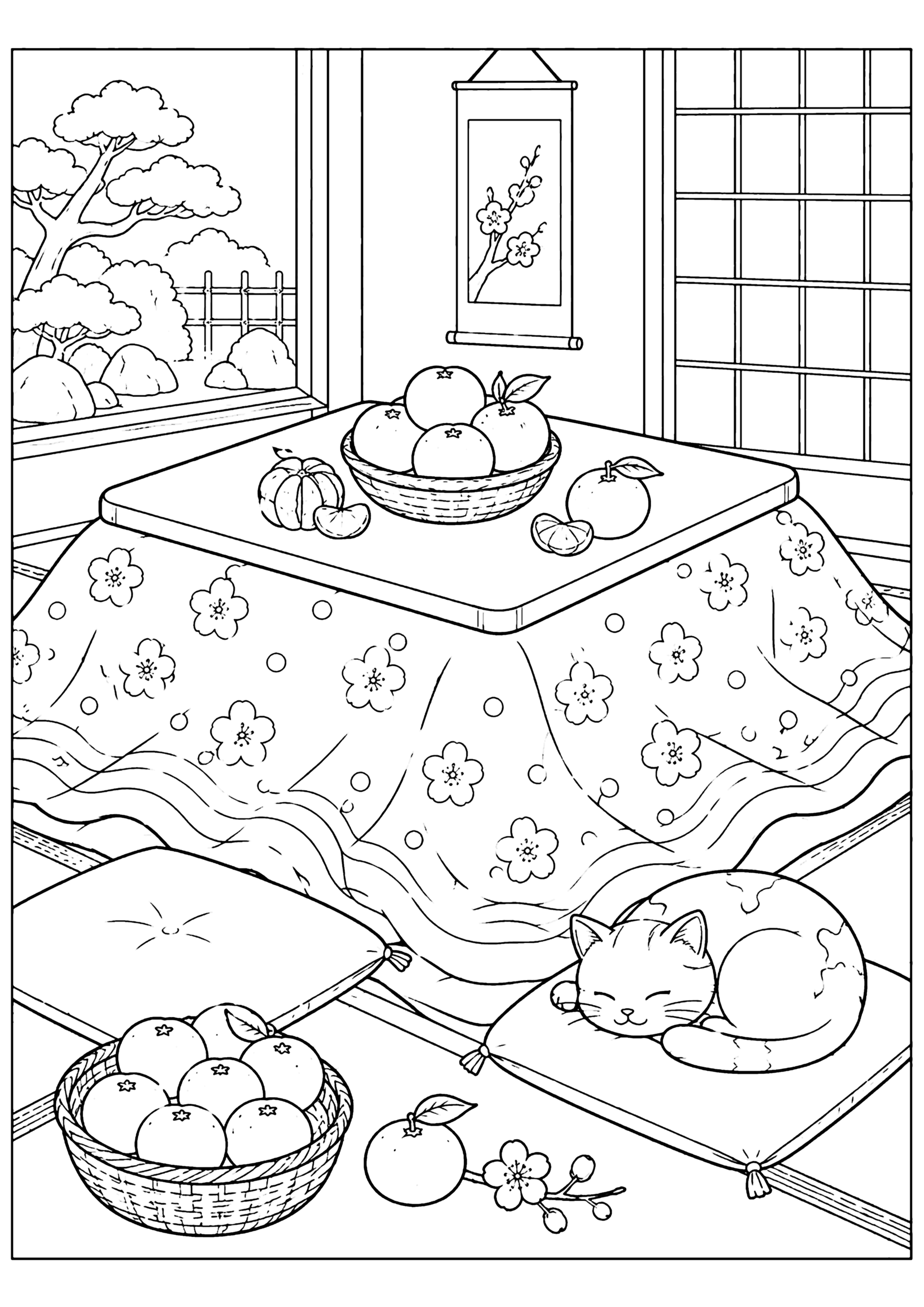 こたつとみかん 塗り絵