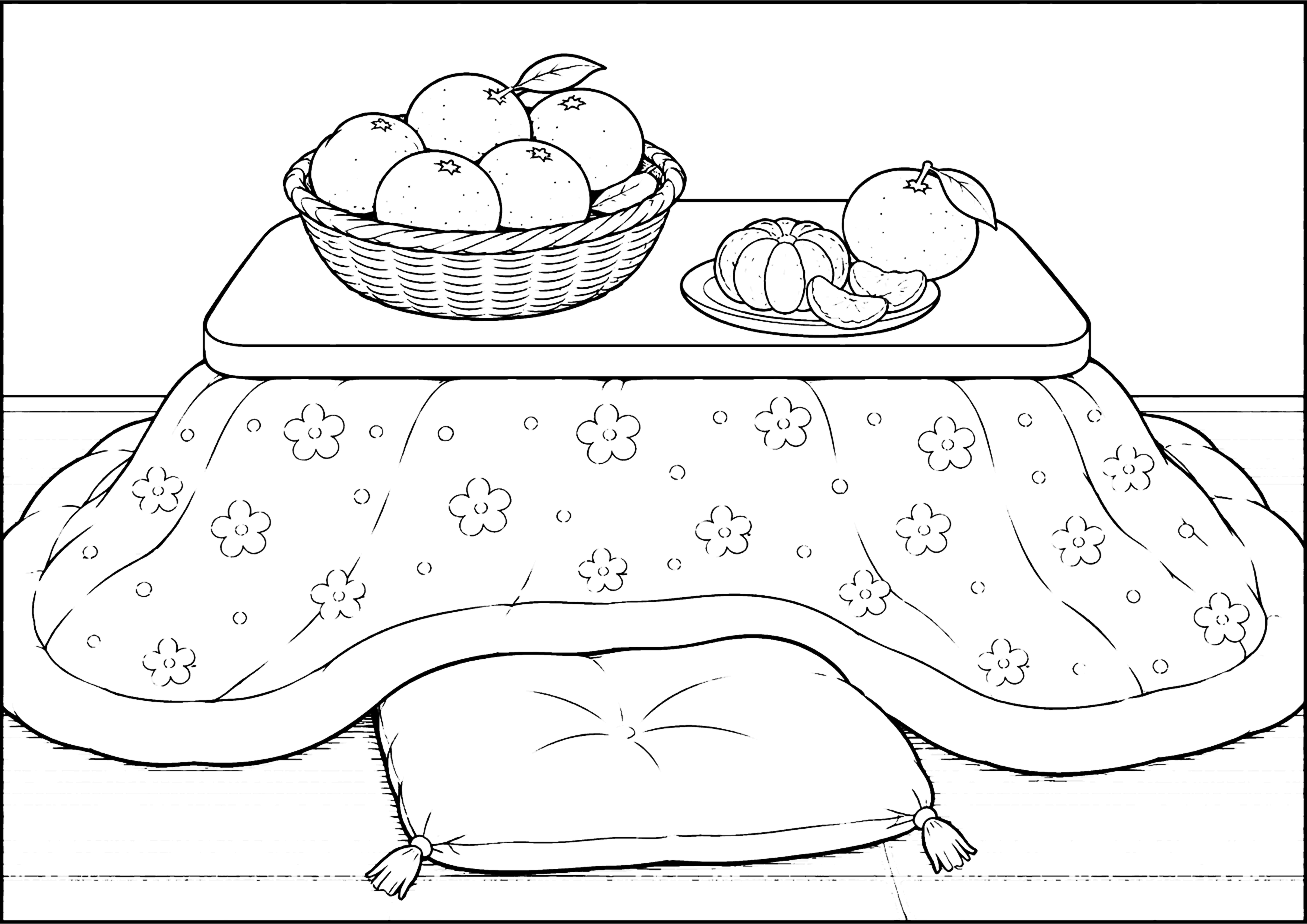こたつとみかん 塗り絵