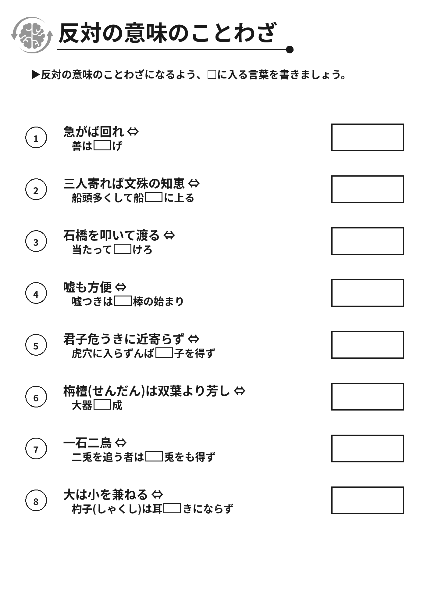 反対の意味のことわざ 脳トレプリント
