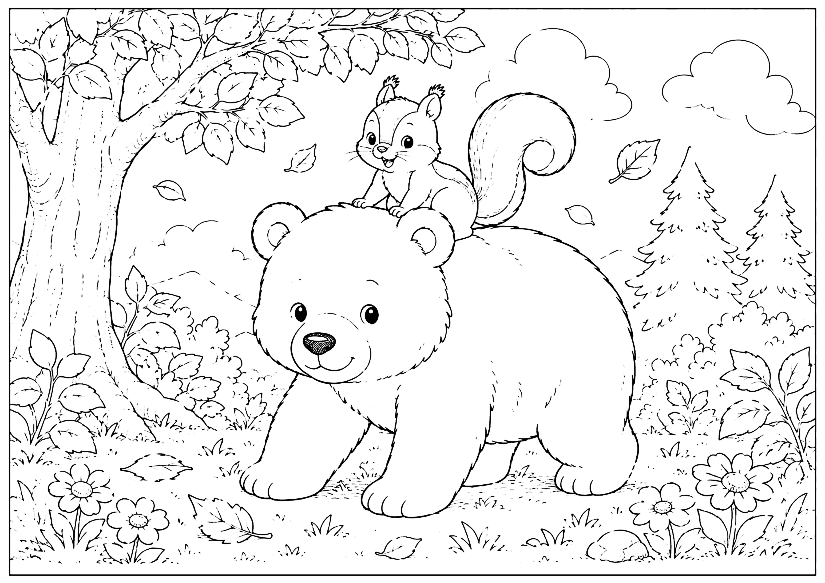 熊とリス 塗り絵