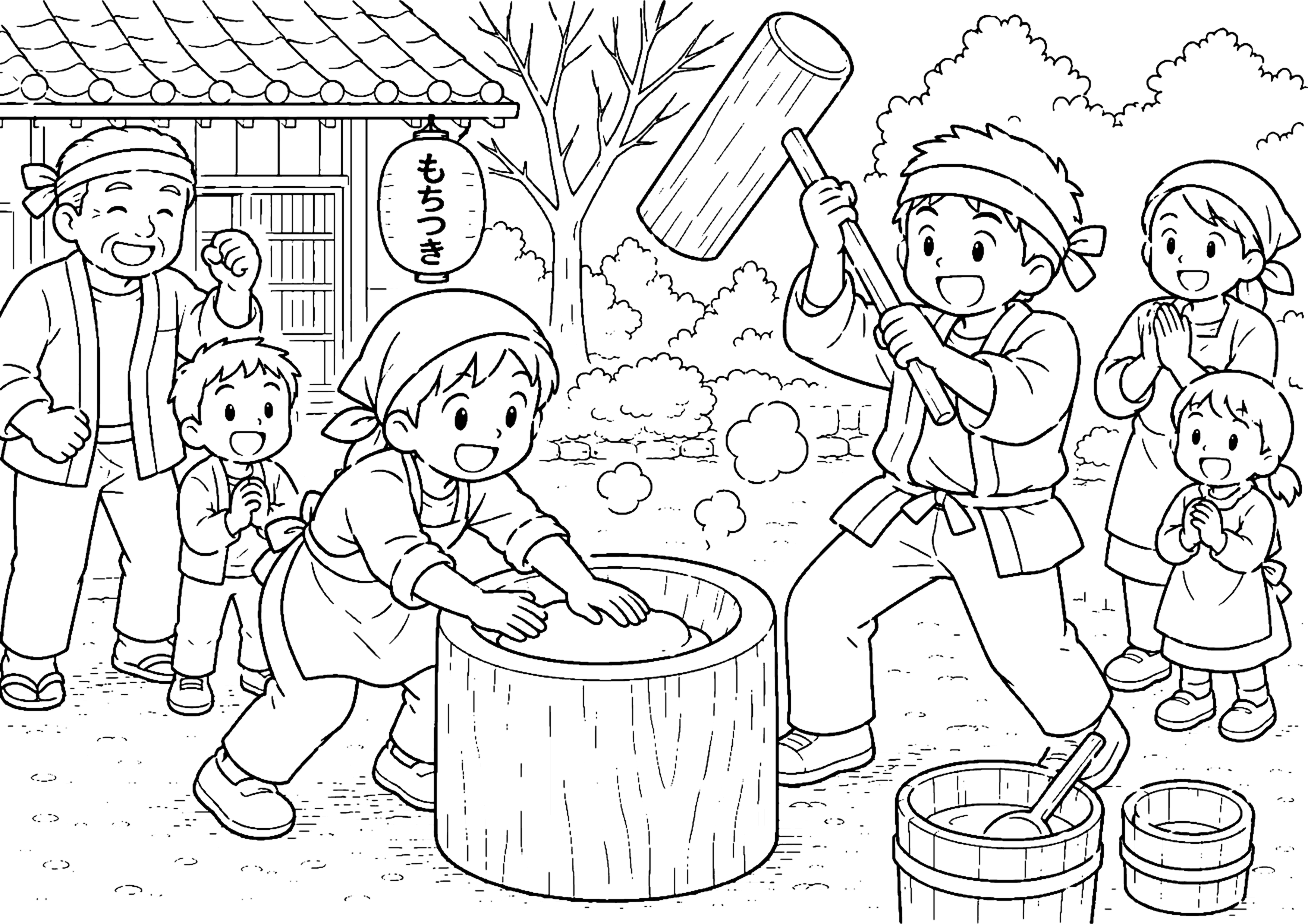 餅つき 塗り絵
