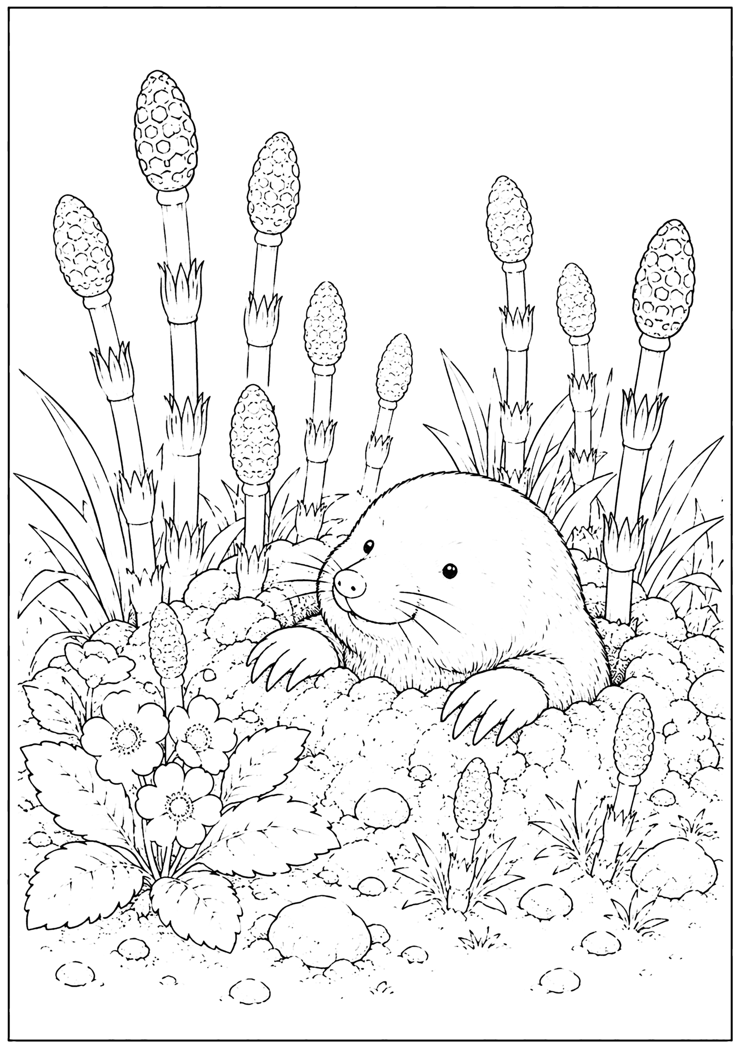 もぐらとつくし 塗り絵
