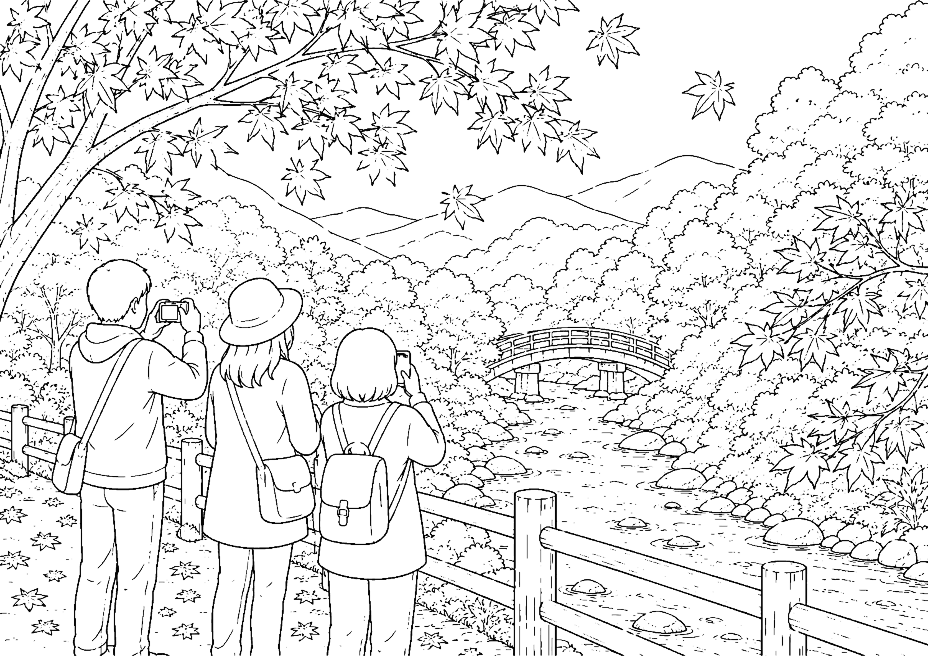 紅葉狩り 塗り絵