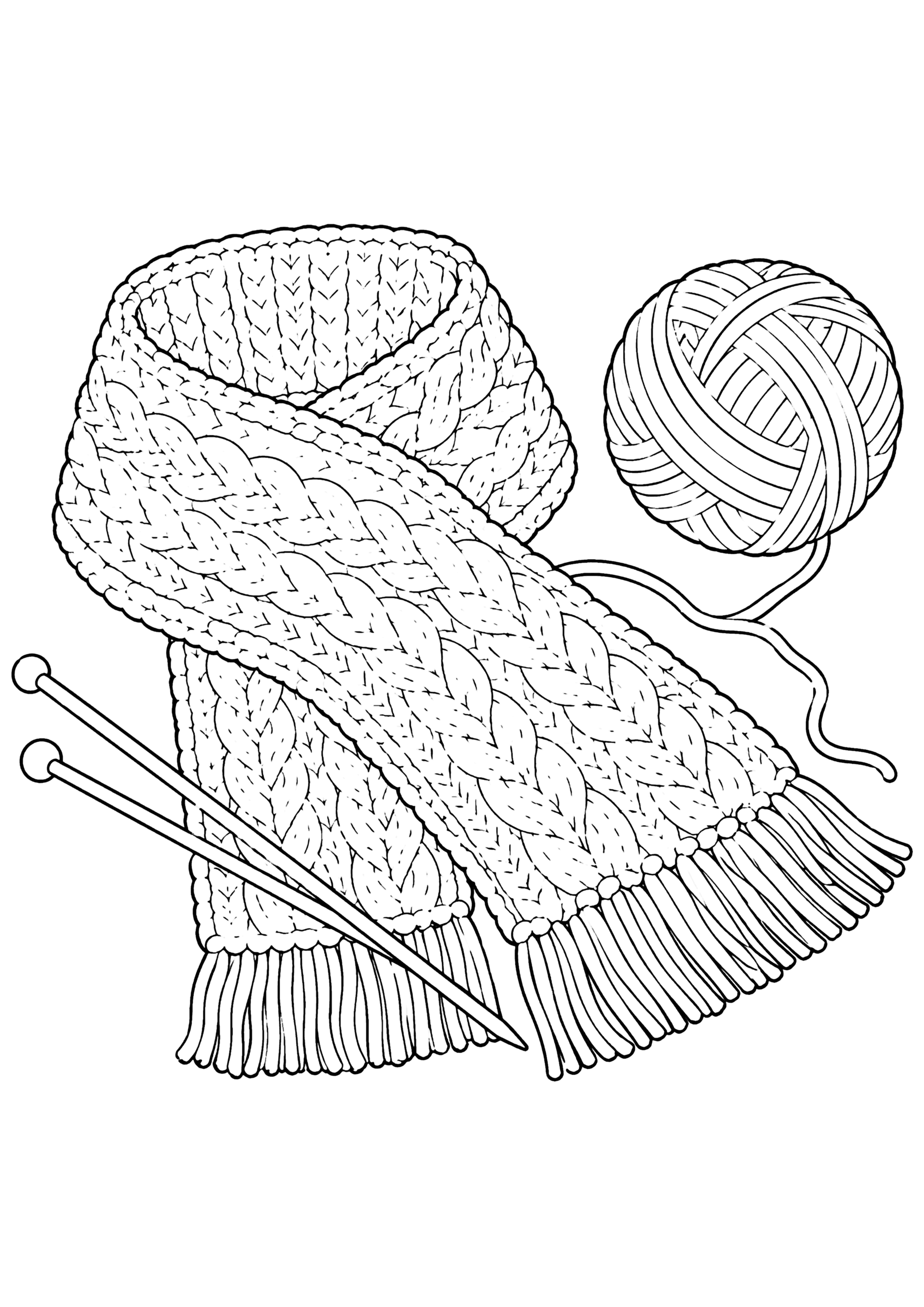 マフラーの編み物 塗り絵