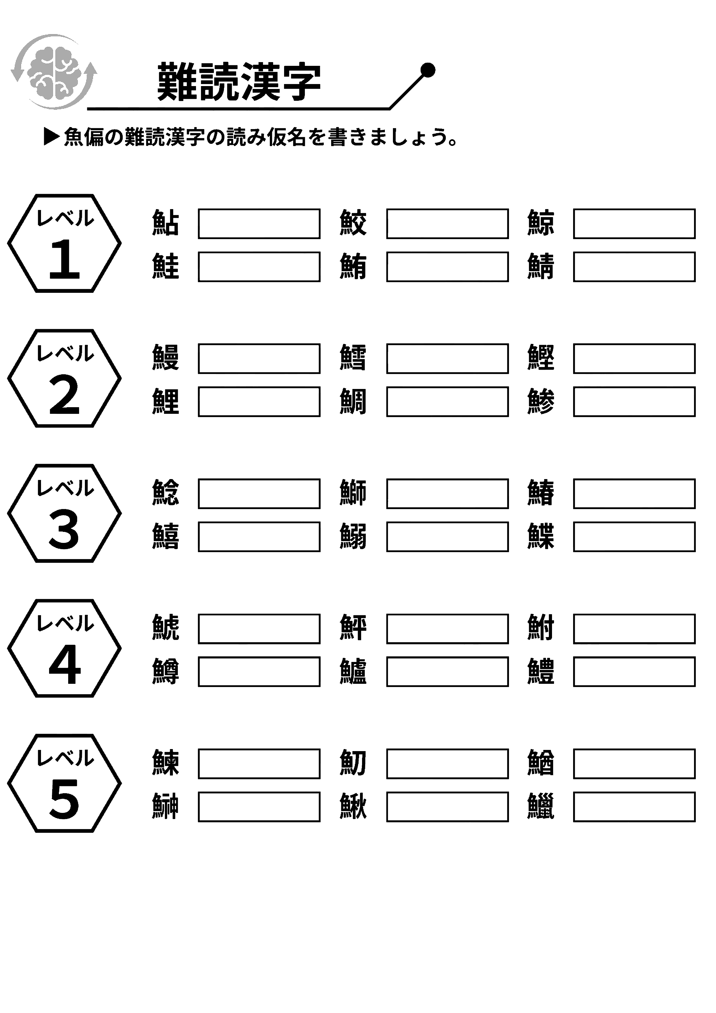 難読漢字(魚へん) 脳トレプリント