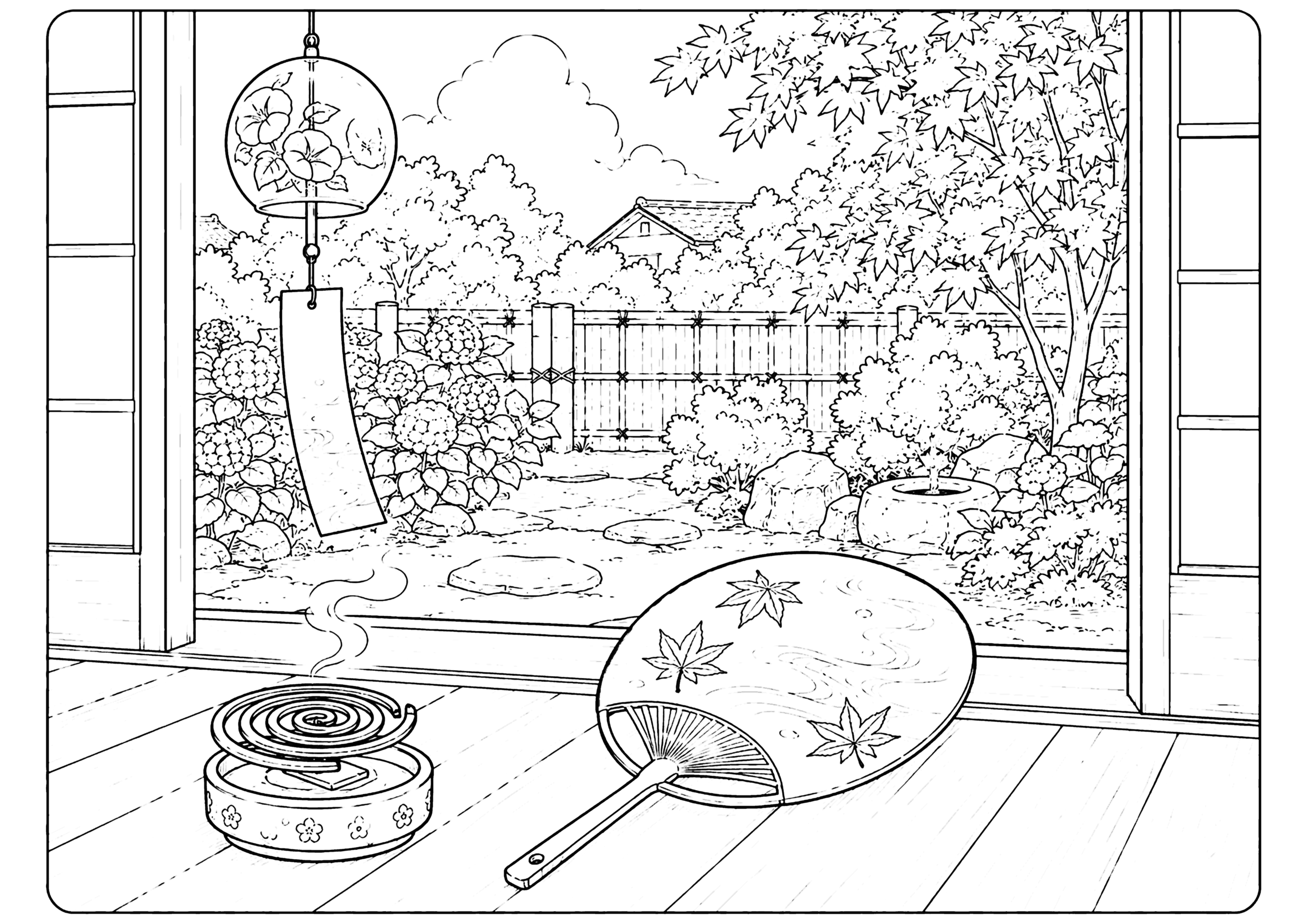 夏の縁側 その2 塗り絵