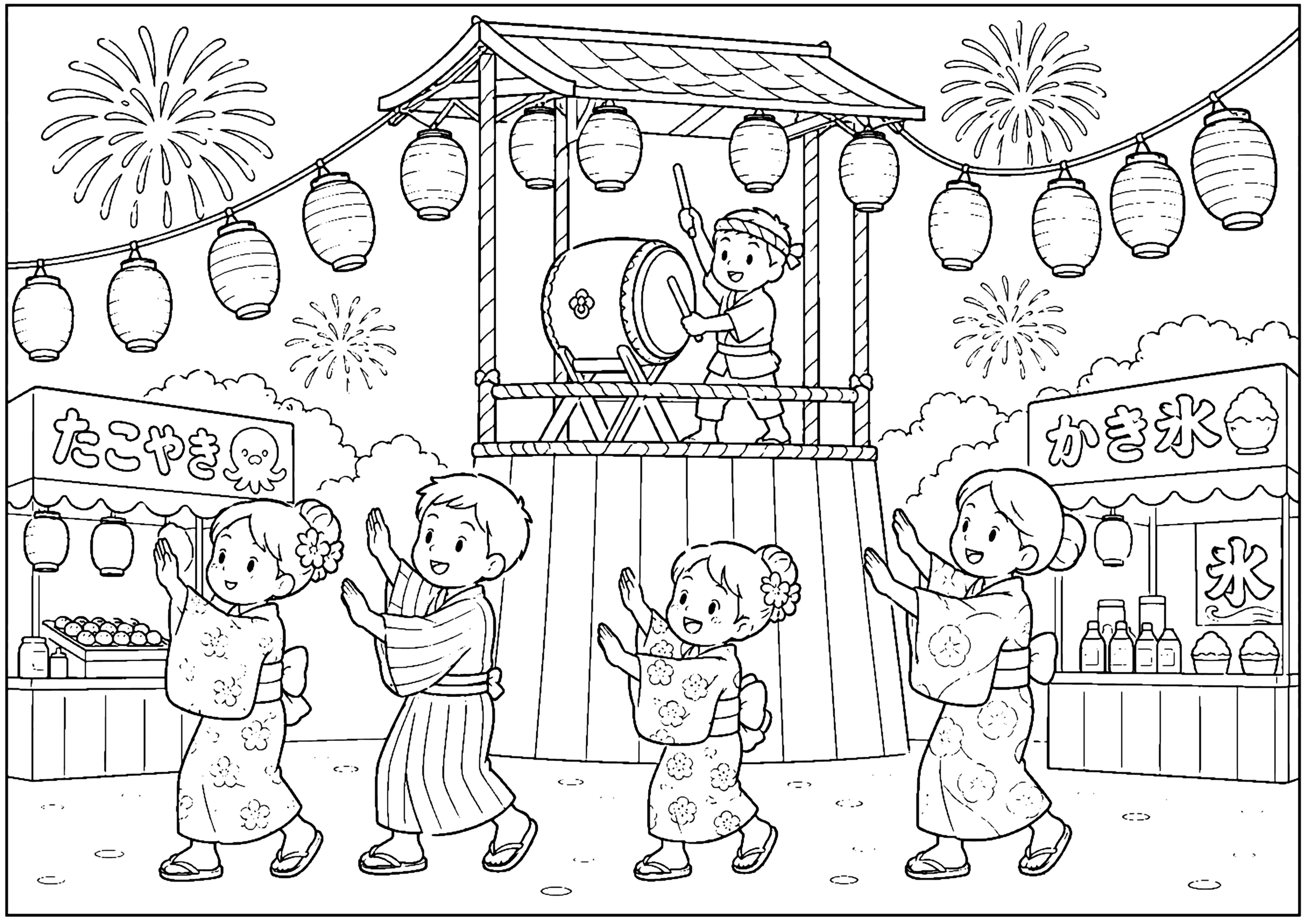 夏祭り 塗り絵