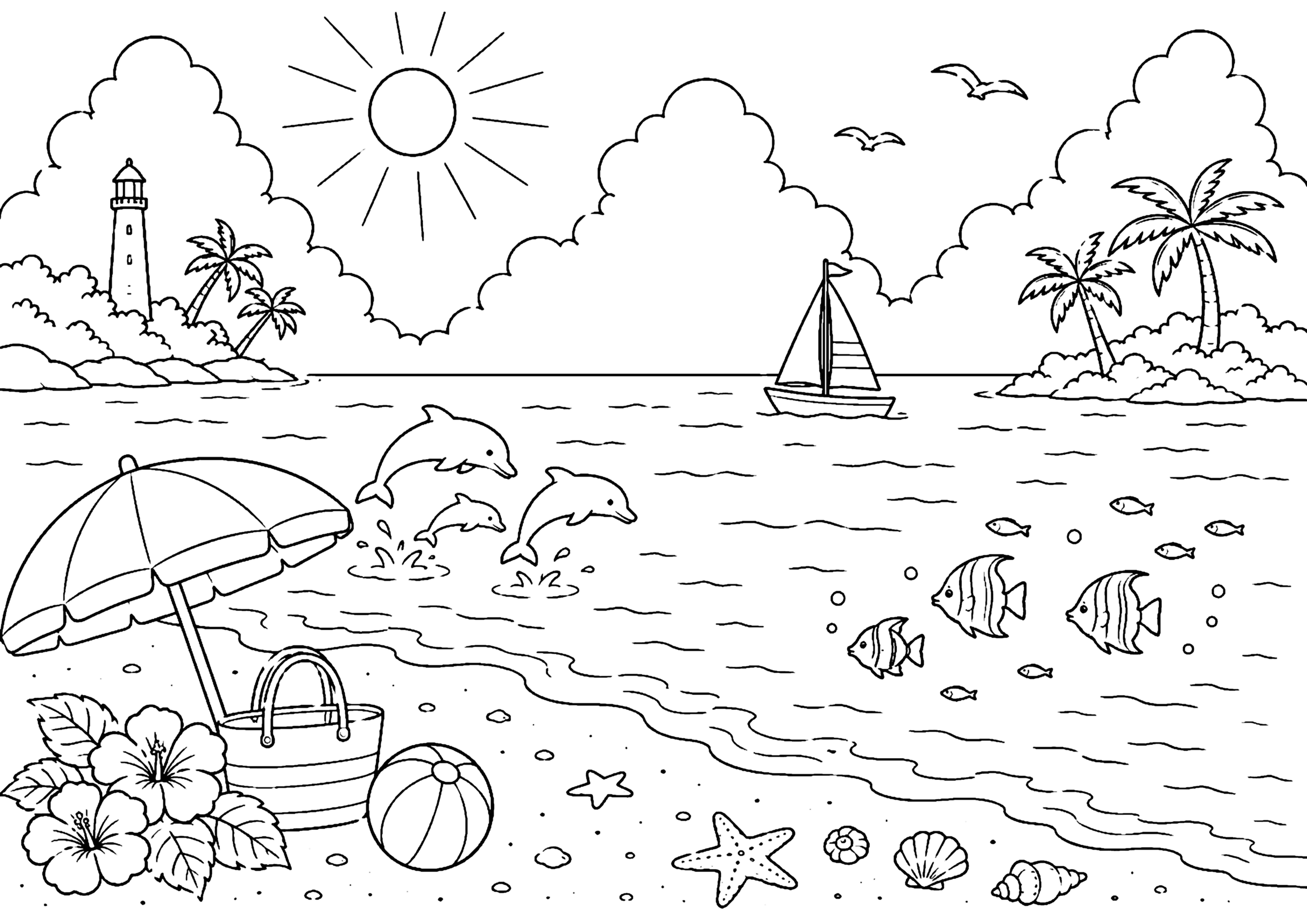 夏の海 塗り絵