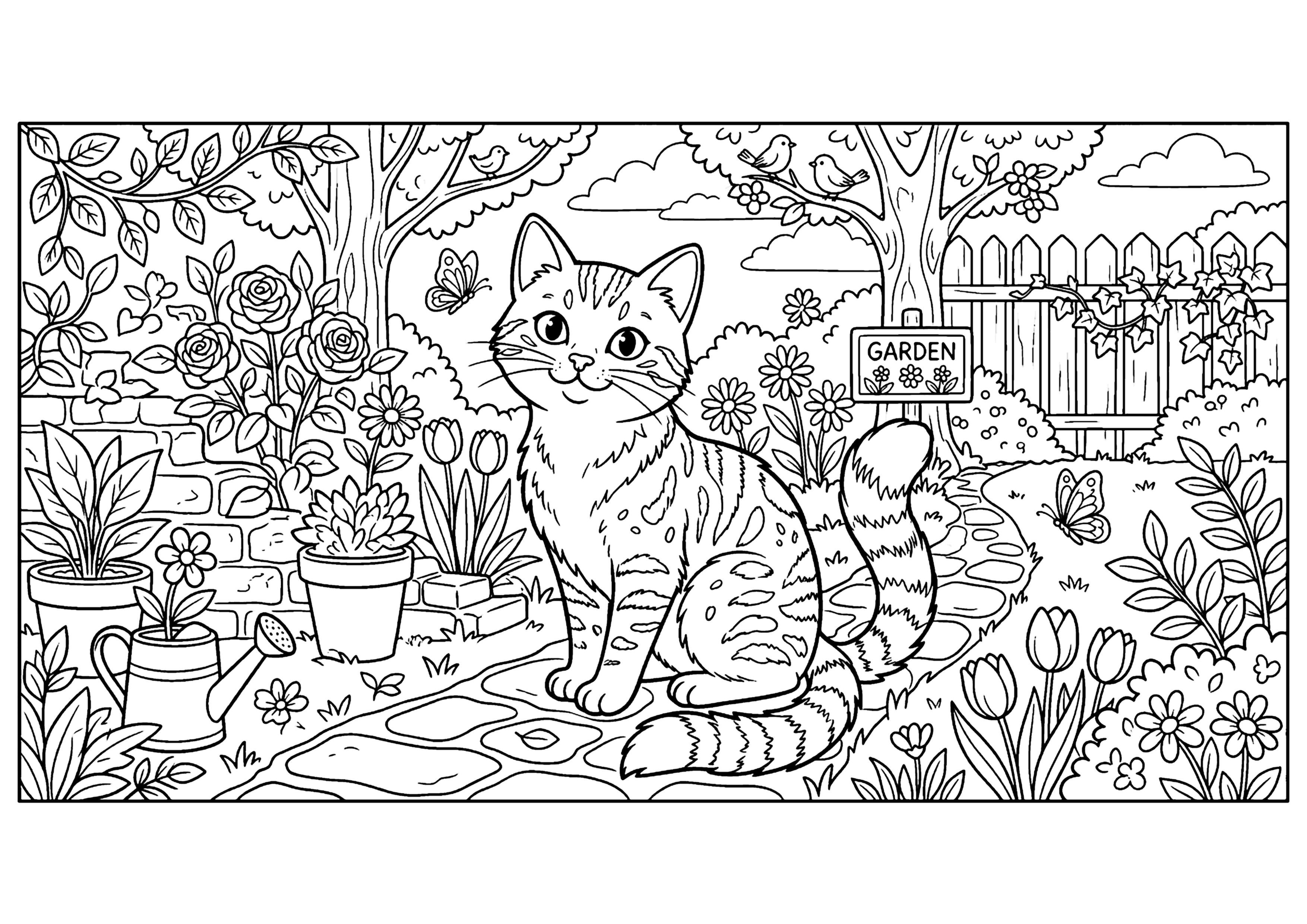 庭の猫 塗り絵