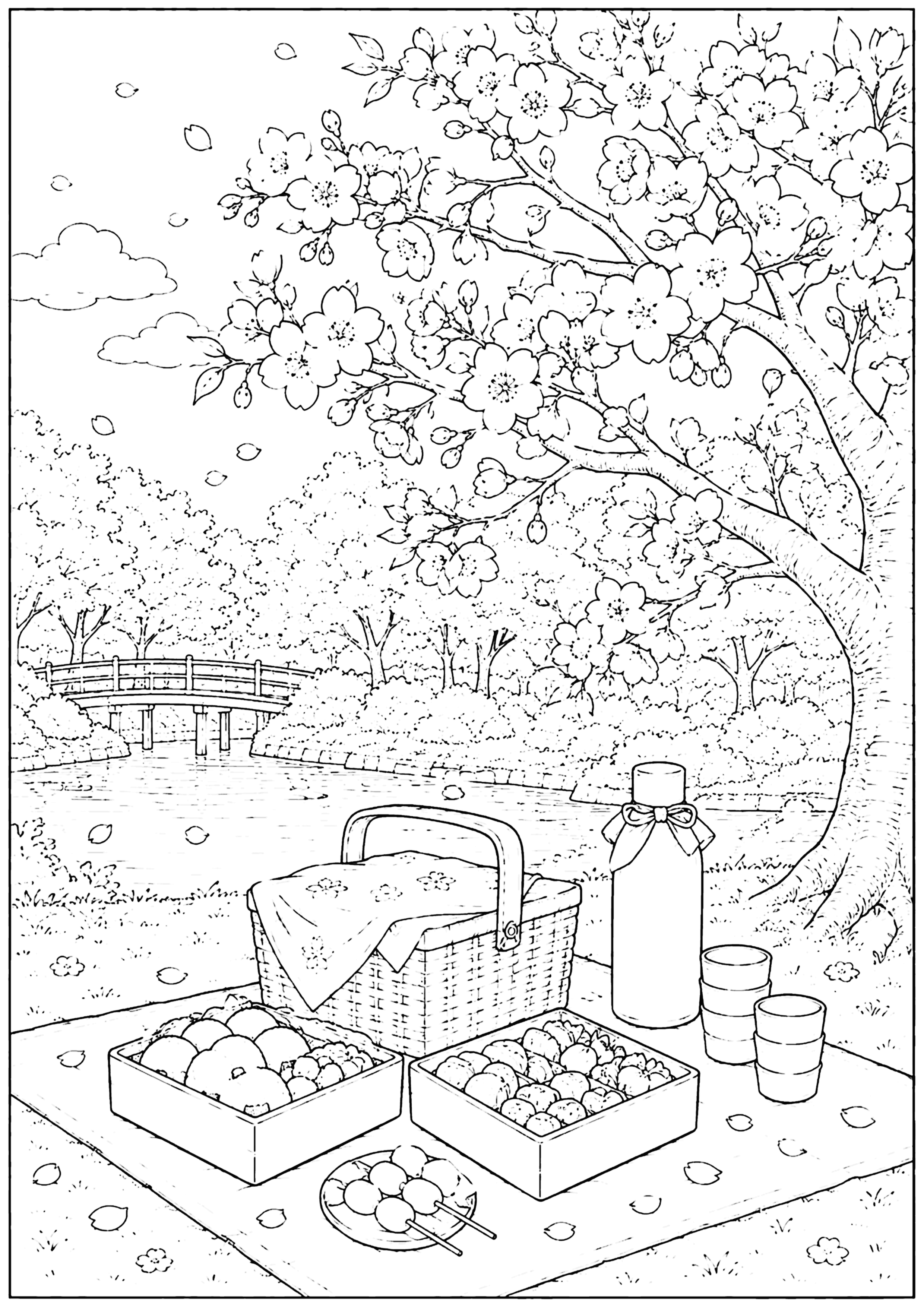 お花見 塗り絵