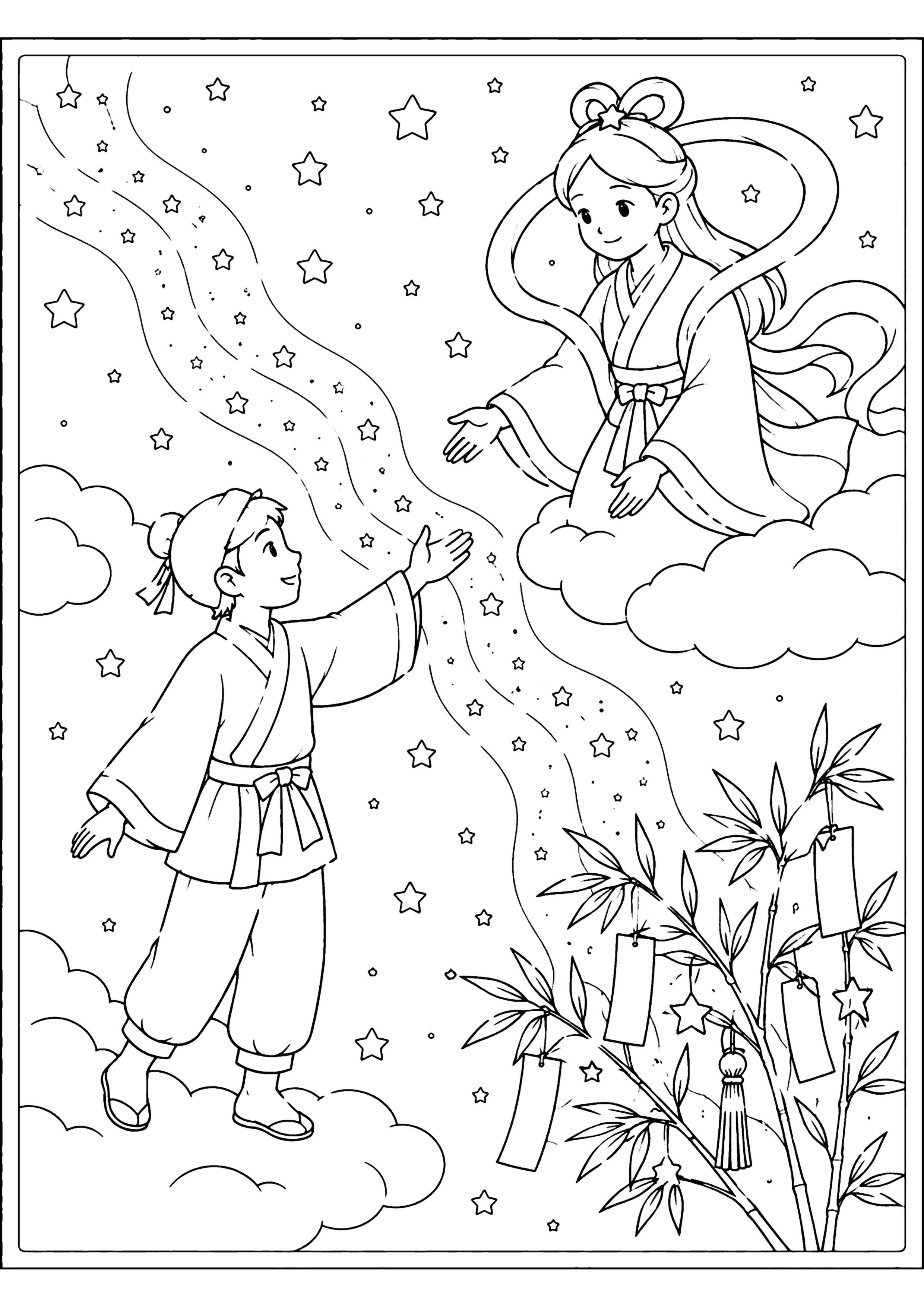 織姫と彦星 塗り絵