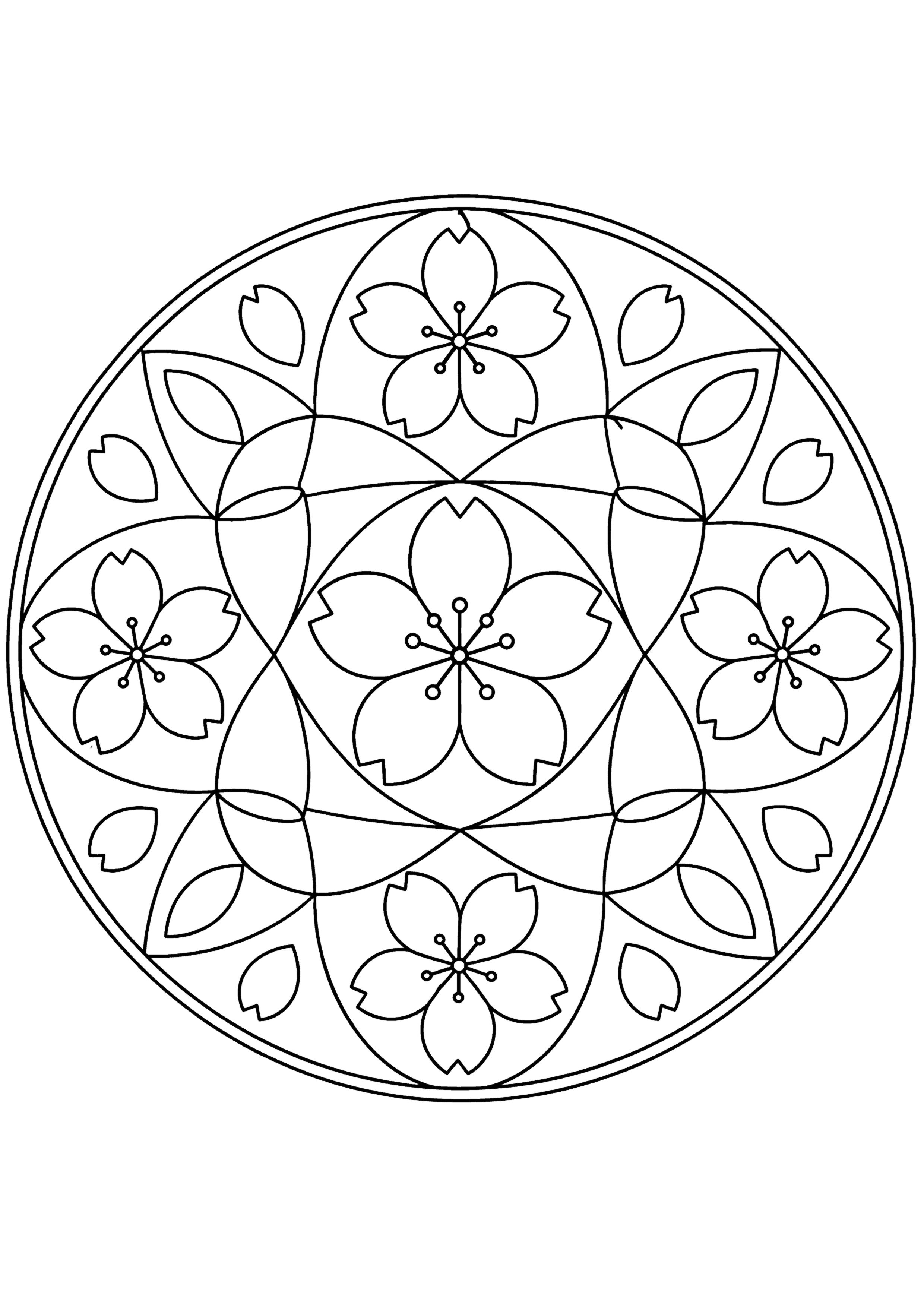 桜の幾何学もよう 塗り絵