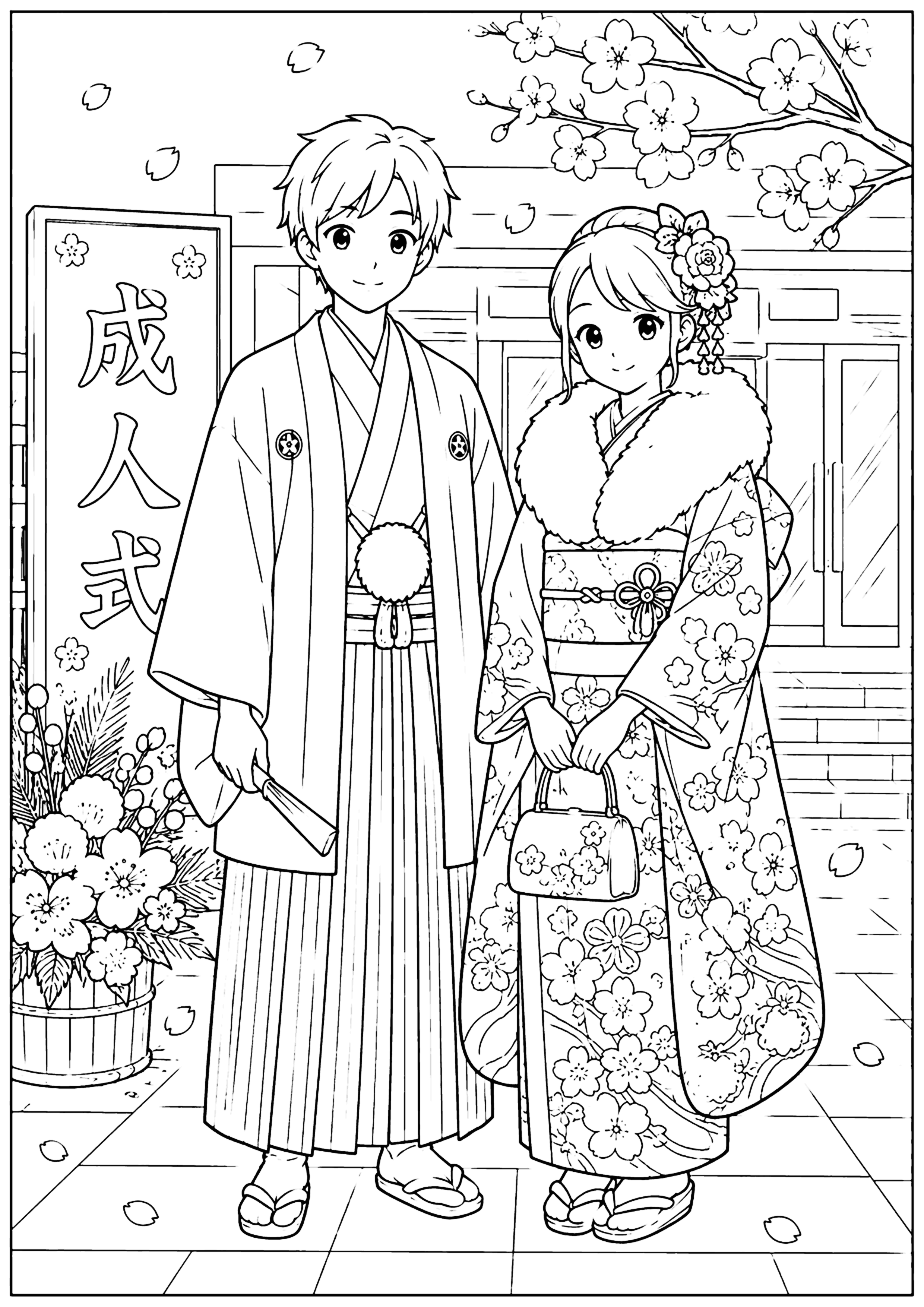 成人式 塗り絵