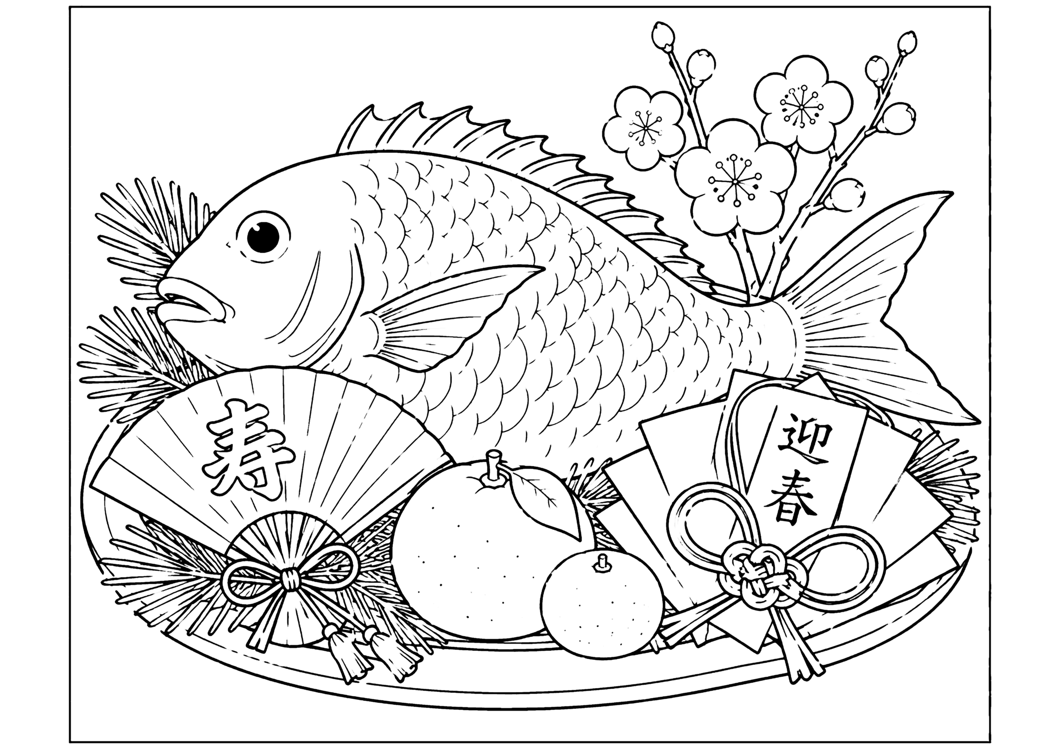 正月鯛 塗り絵