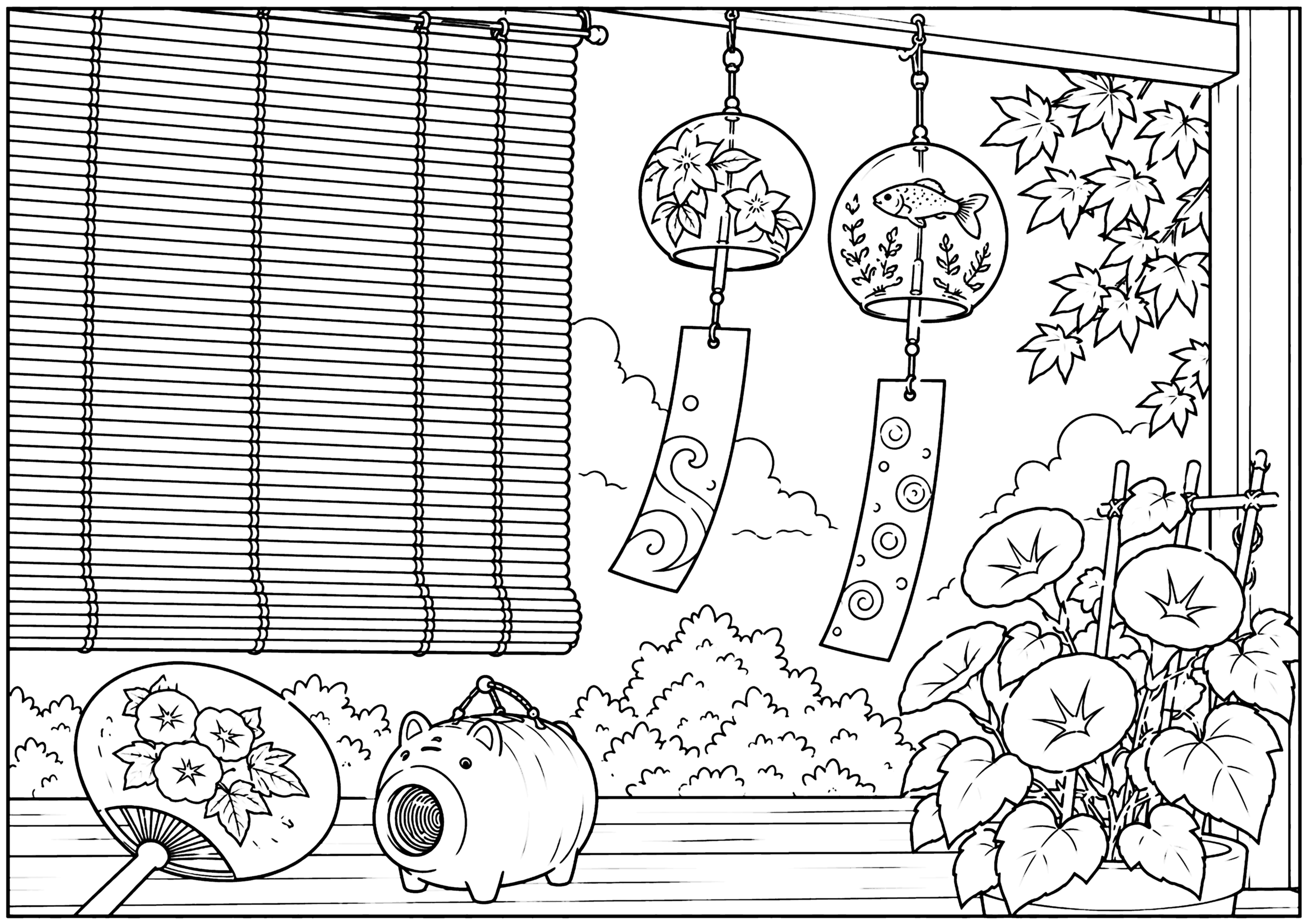 すだれ風鈴 塗り絵