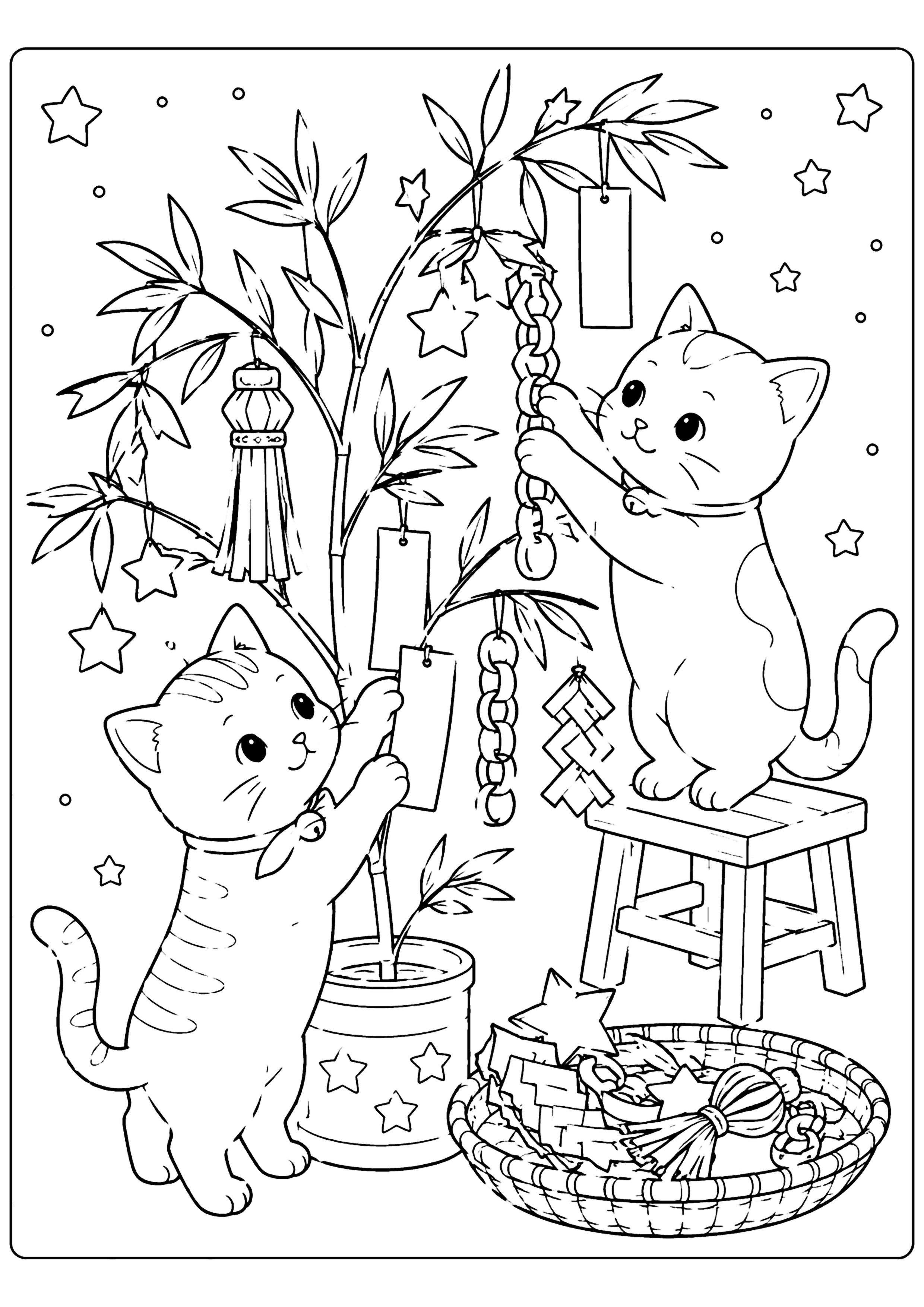 七夕猫 塗り絵